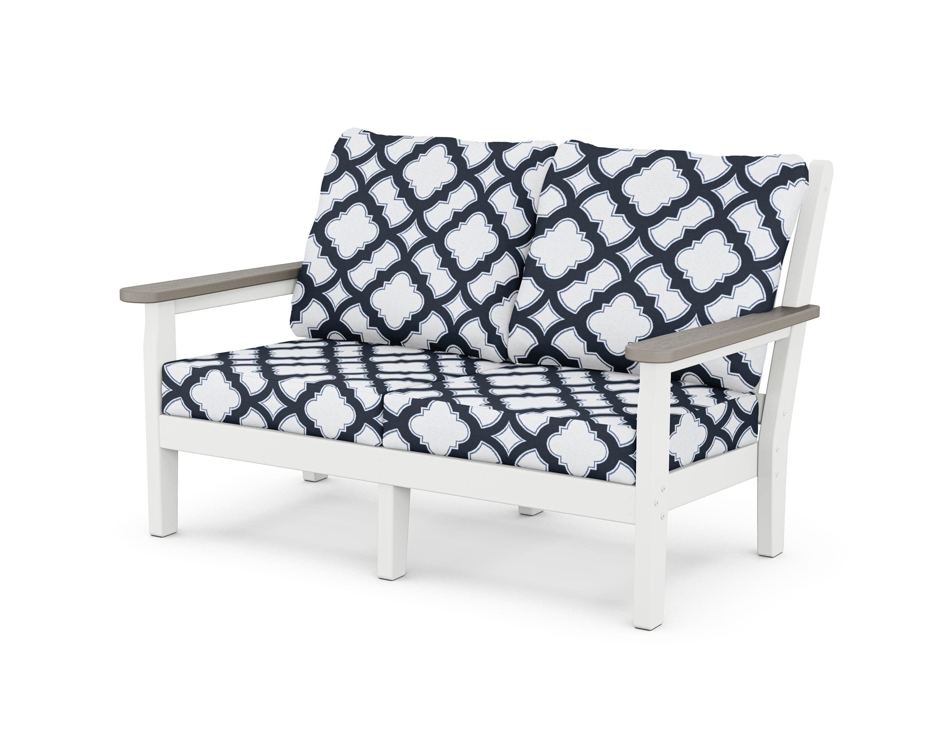 Chippendale Deep Seating Loveseat in White / Driftwood / Trellis Marine Indigo