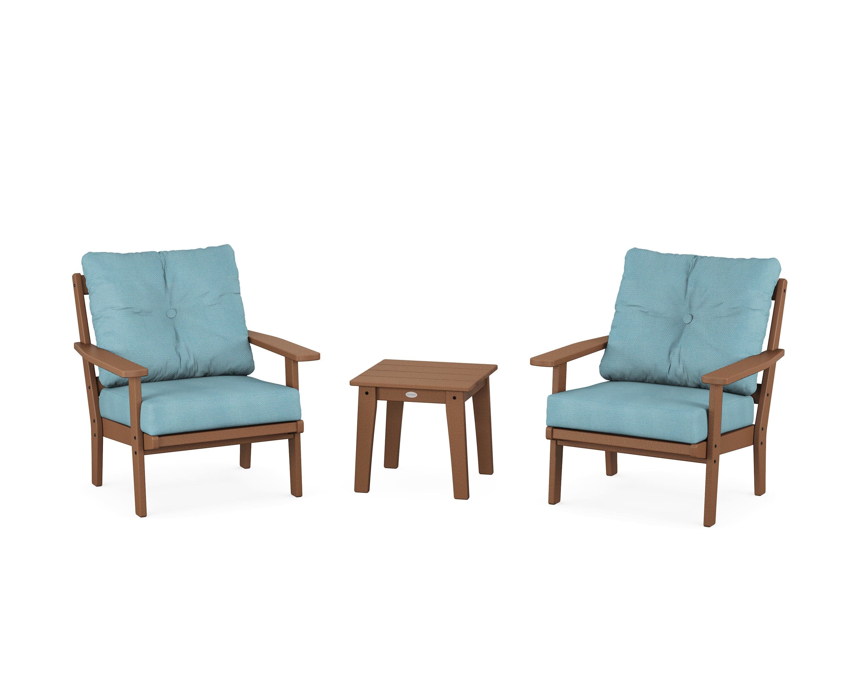Oxford 3-Piece Deep Seating Set in Teak / Lattice Sky Blue