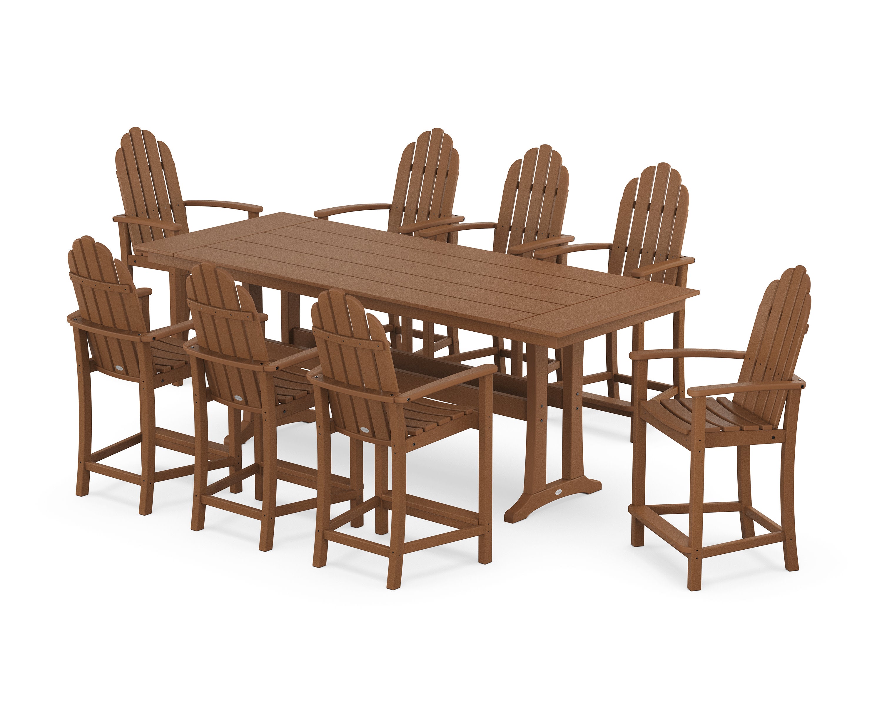 Classic Adirondack 9-Piece Farmhouse Counter Set with Trestle Legs in Teak