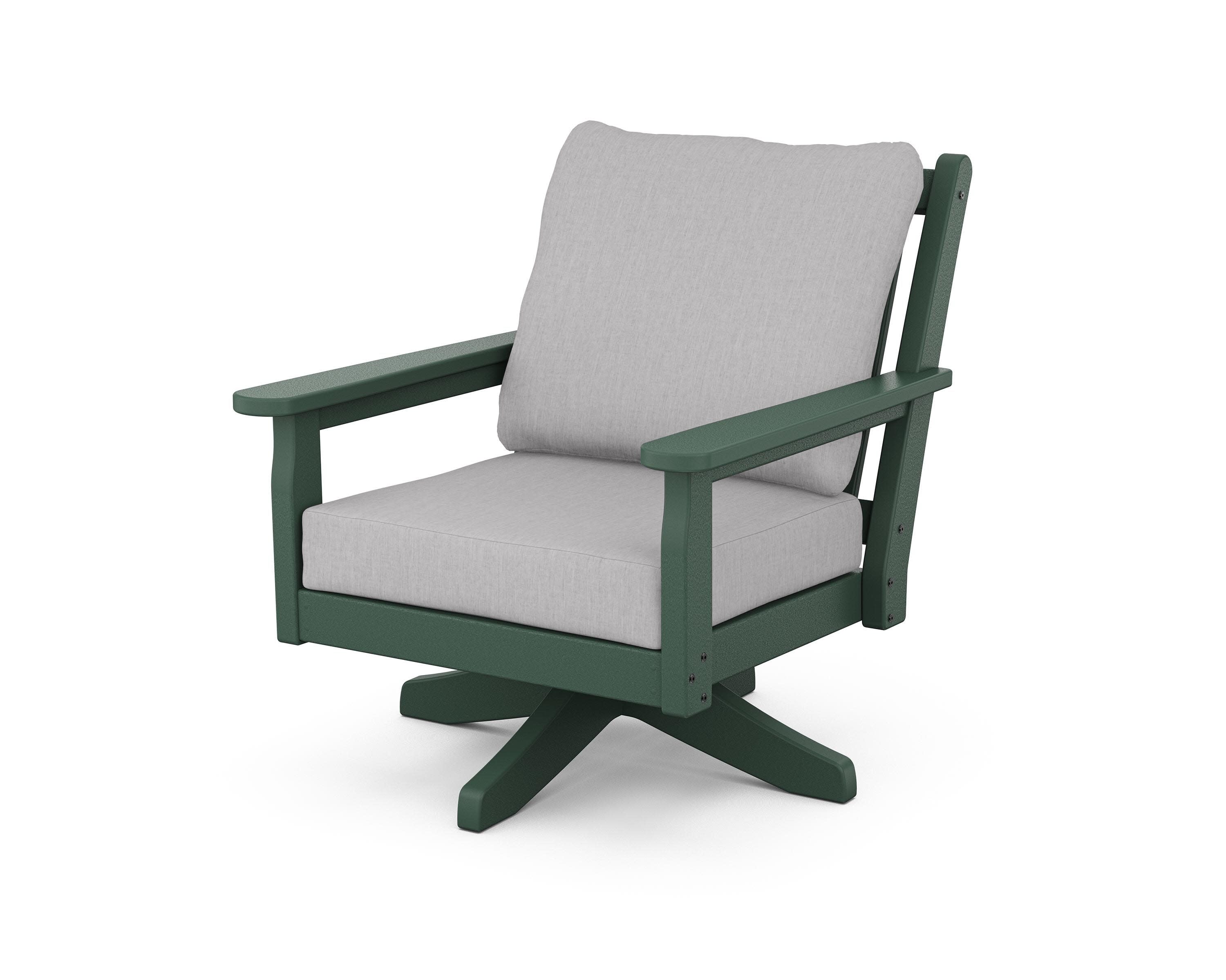 Chippendale Deep Seating Swivel Chair in Green / Granite