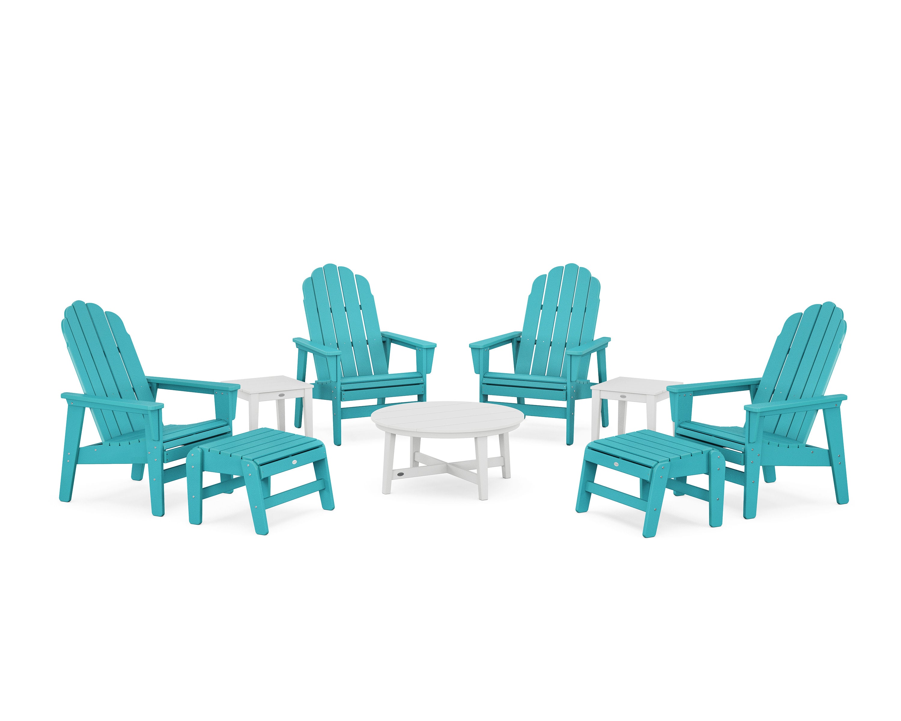 Vineyard Grand Upright Adirondack 9-Piece Conversation Set in Aruba / White