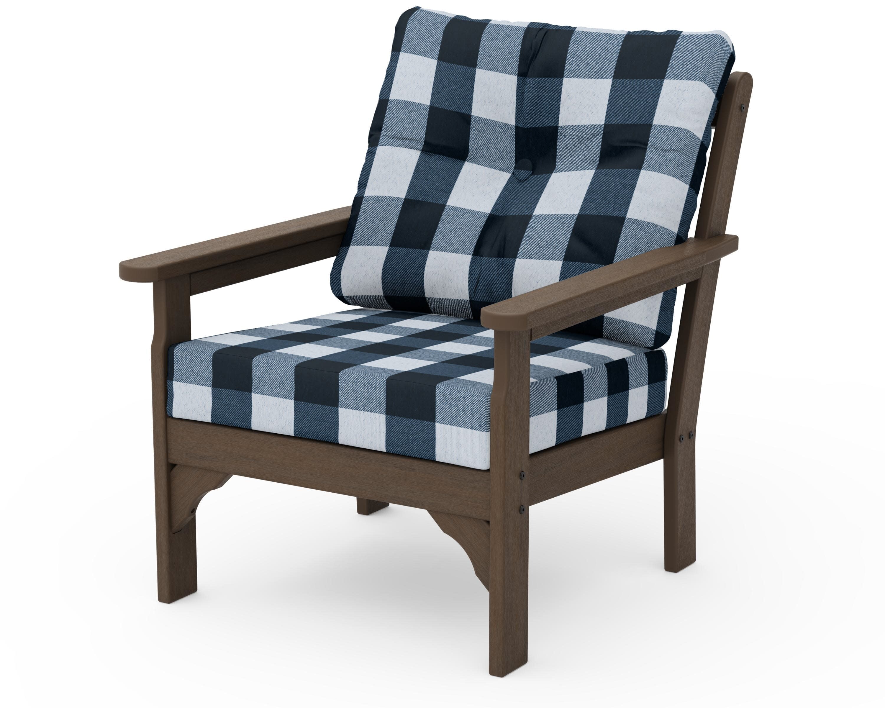 Vineyard Deep Seating Chair in Kona / Buffalo Plaid Marine Indigo