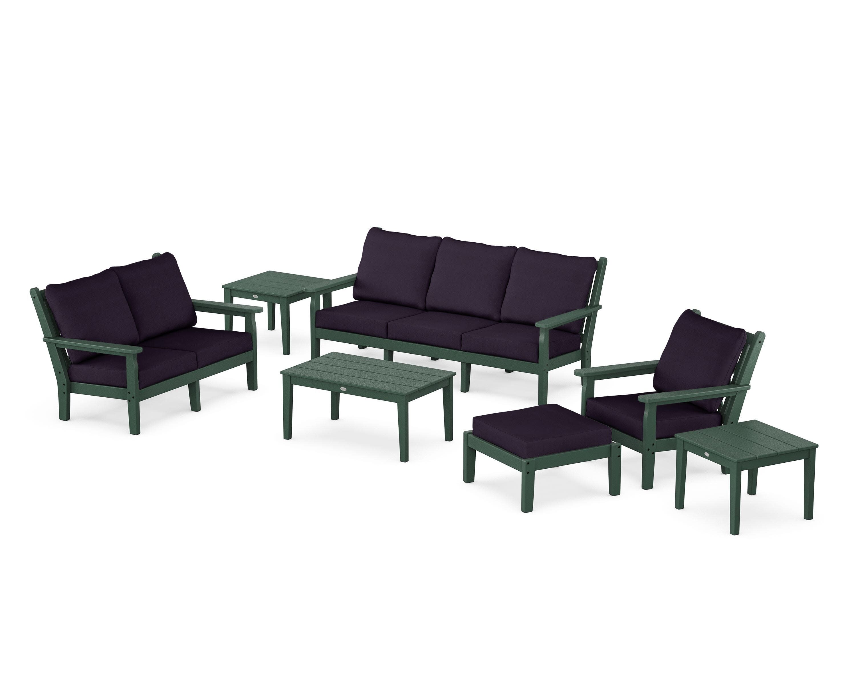 Chippendale 7-Piece Deep Seating Set in Green / Navy Linen