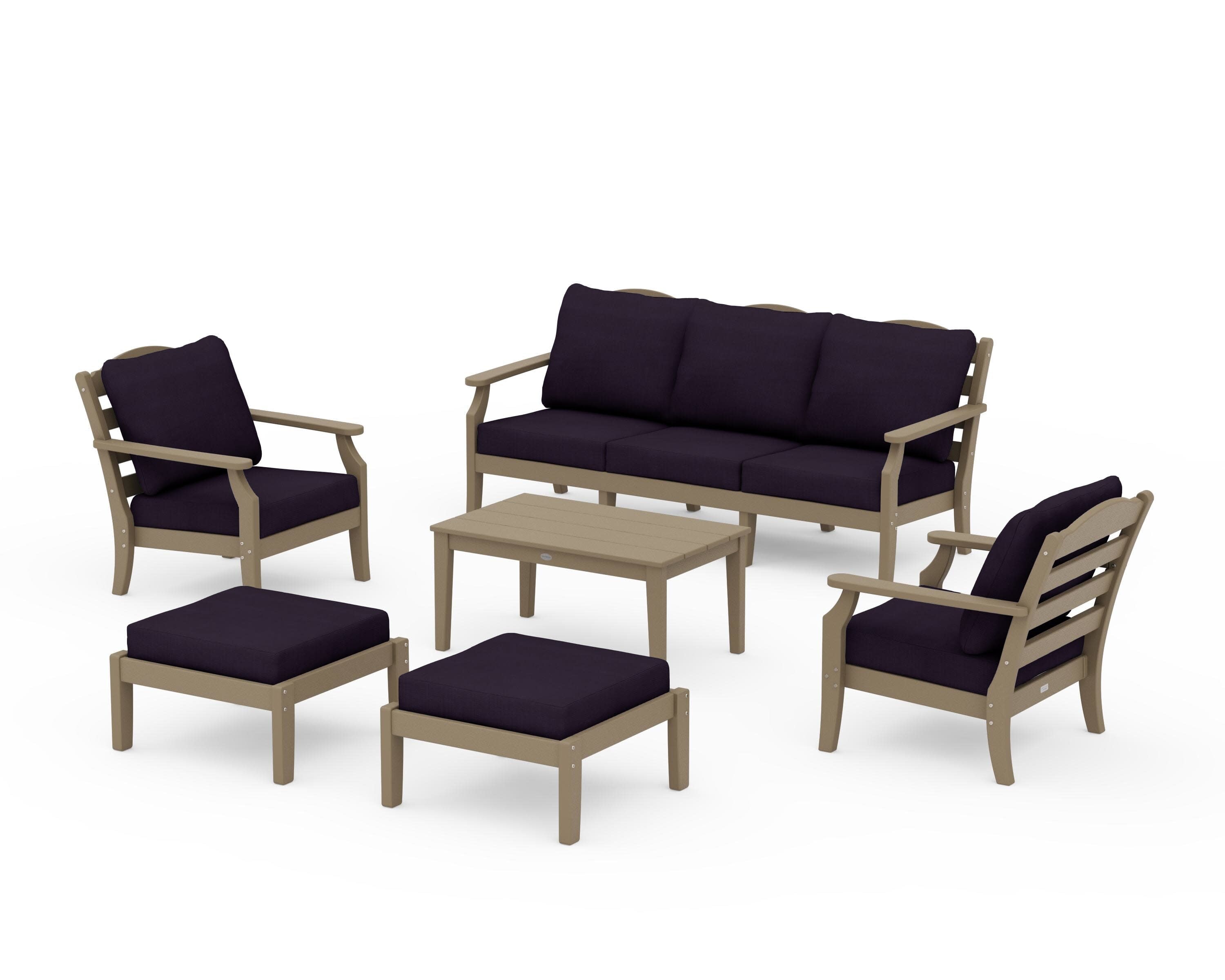 Savannah 6-Piece Lounge Sofa Set in Vintage Sahara / Navy Linen