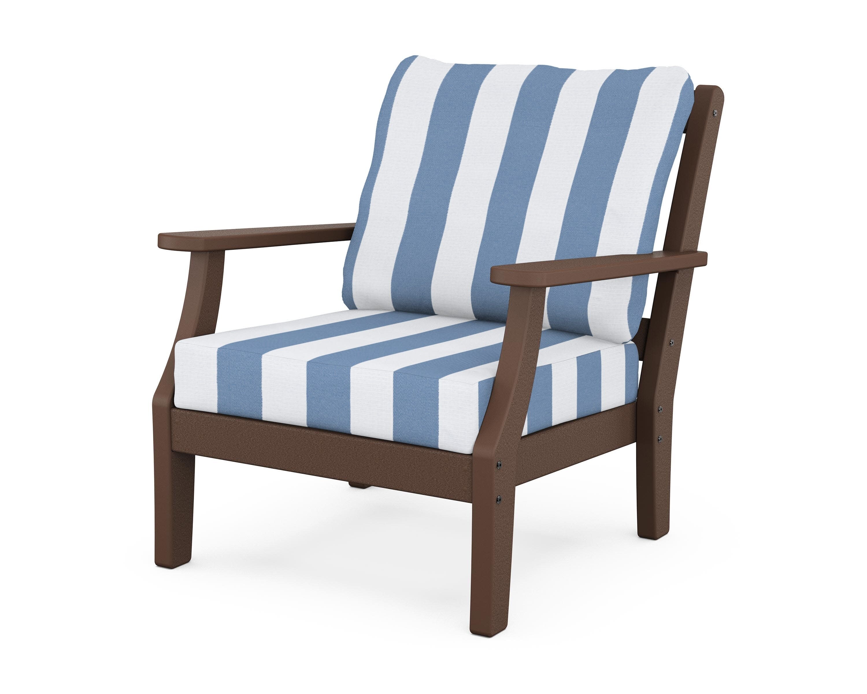 Chinoiserie Deep Seating Chair in Mahogany / Cabana Stripe Sky Blue