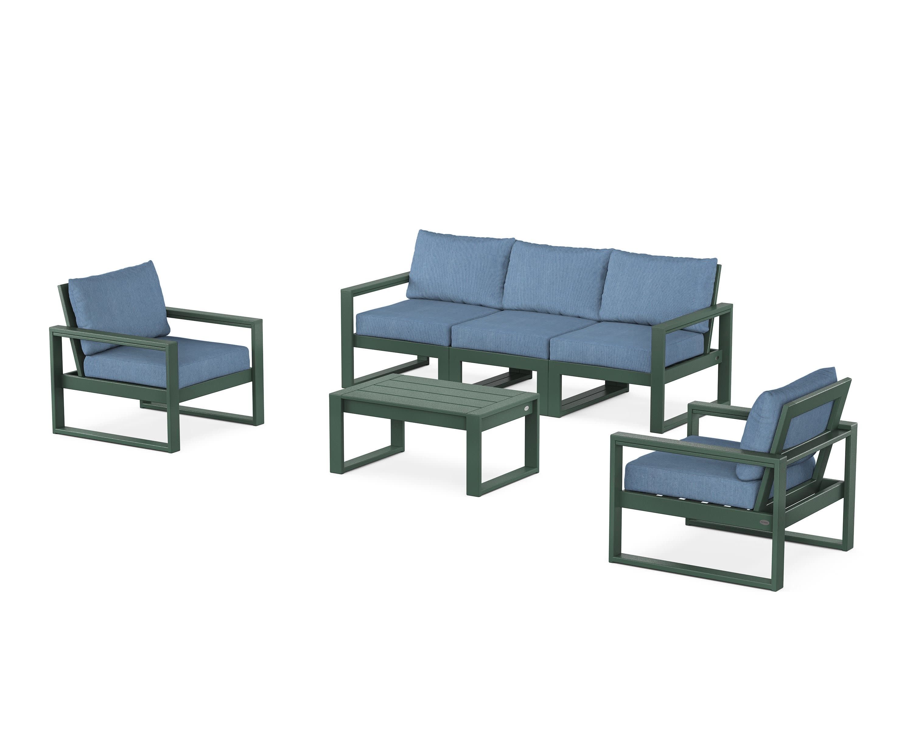 EDGE Sectional 4-Piece Deep Seating Set with Sofa in Green / Sky Blue