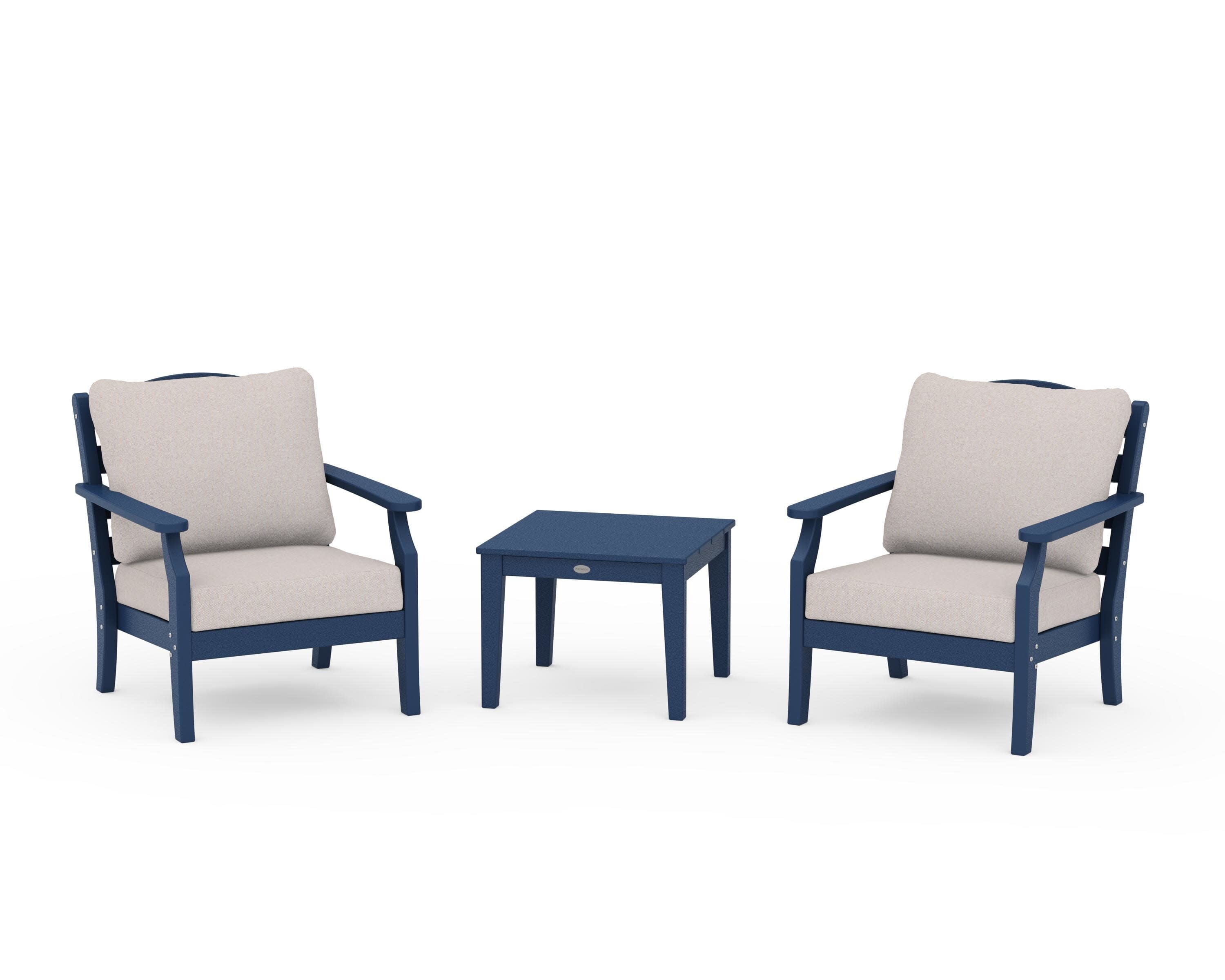 Savannah 3-Piece Deep Seating Set in Navy / Dune Burlap