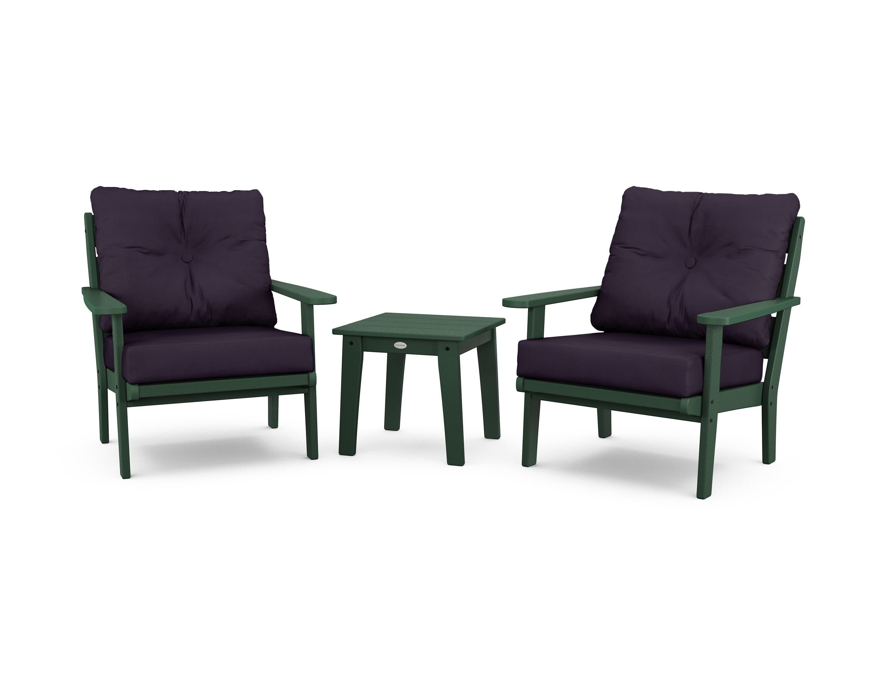 Lakeside 3-Piece Deep Seating Chair Set in Green / Navy Linen