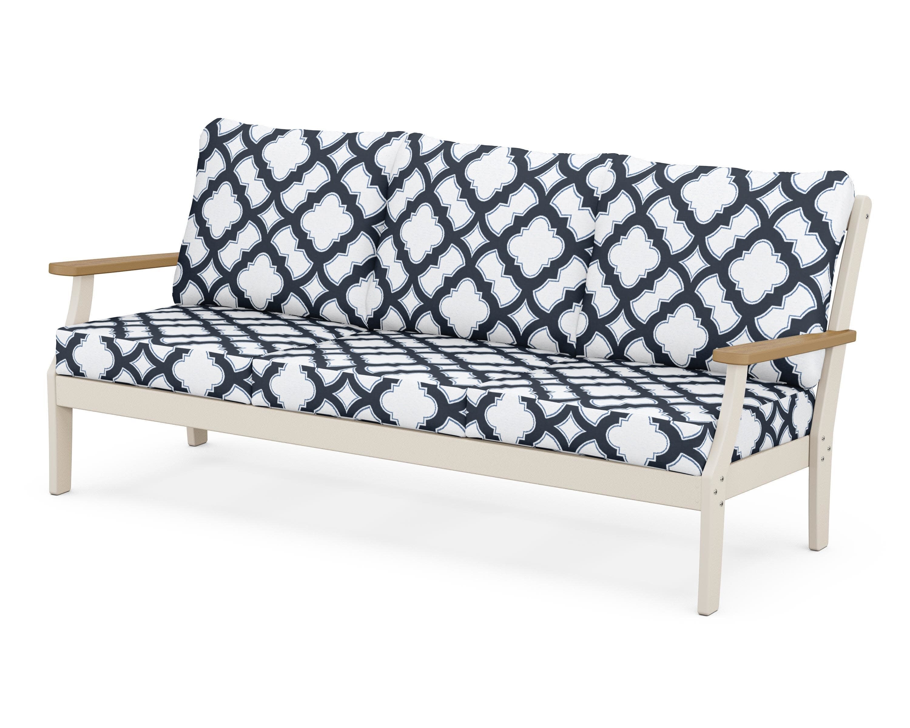 Braxton Deep Seating Sofa in Sand / Natural / Trellis Marine Indigo