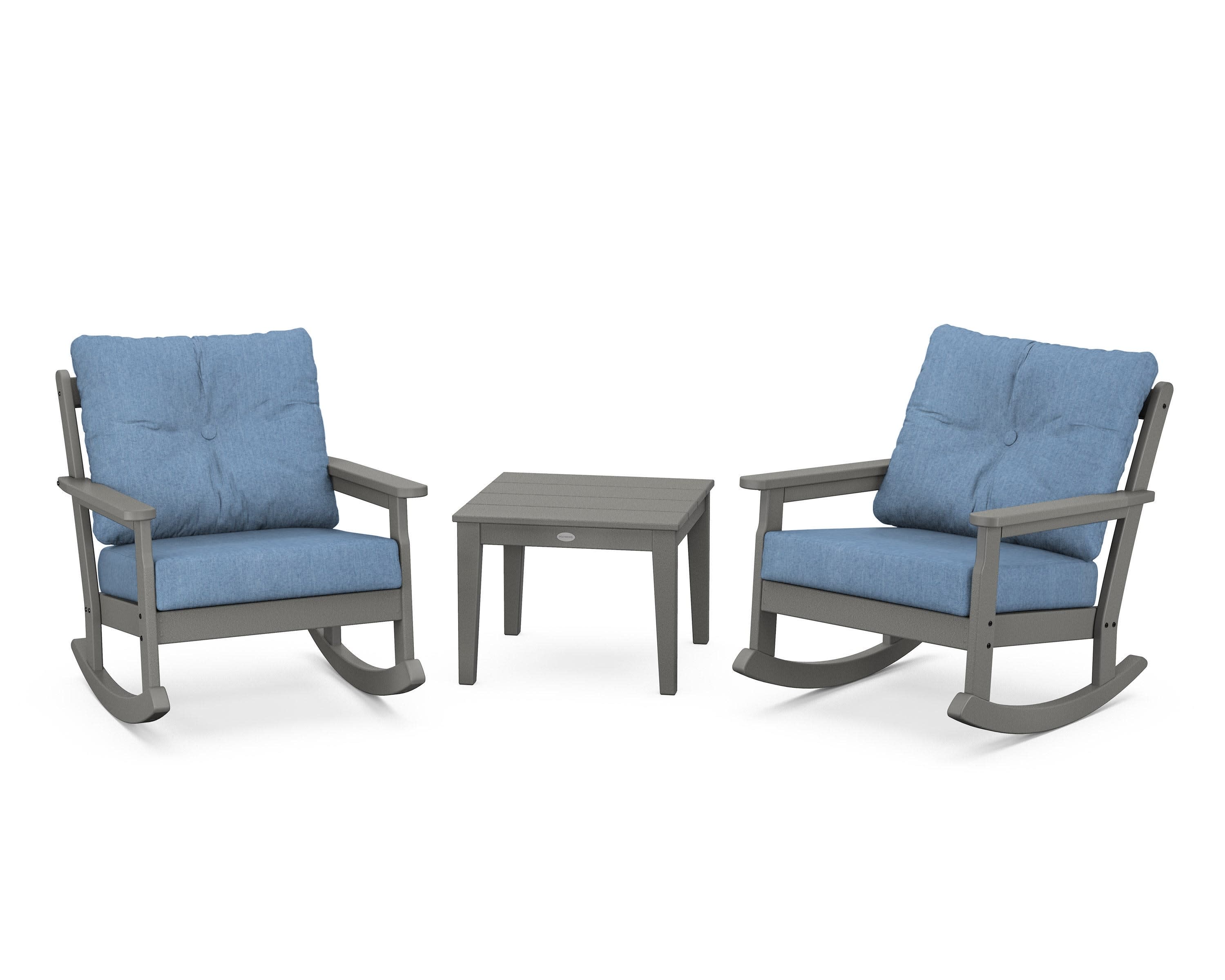 Vineyard 3-Piece Deep Seating Rocker Set in Slate Grey / Sky Blue