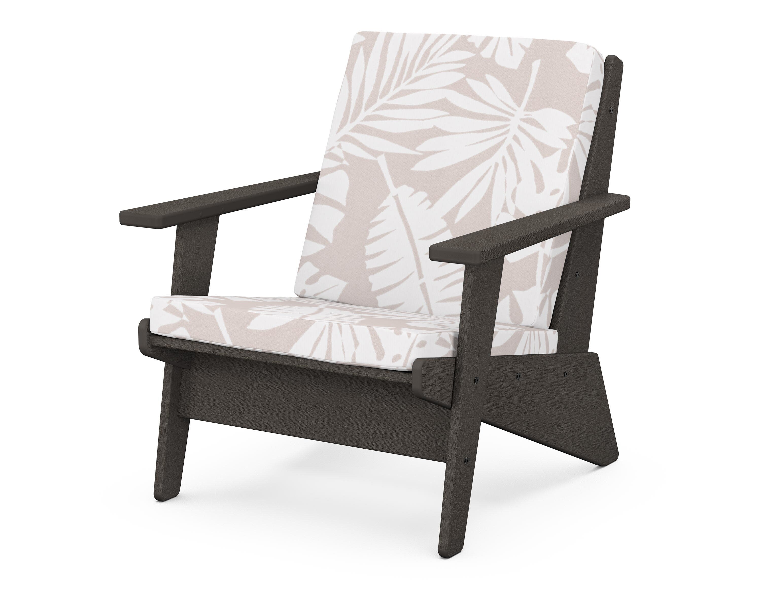 Riviera Modern Lounge Chair in Vintage Coffee / Leaf Dune Burlap