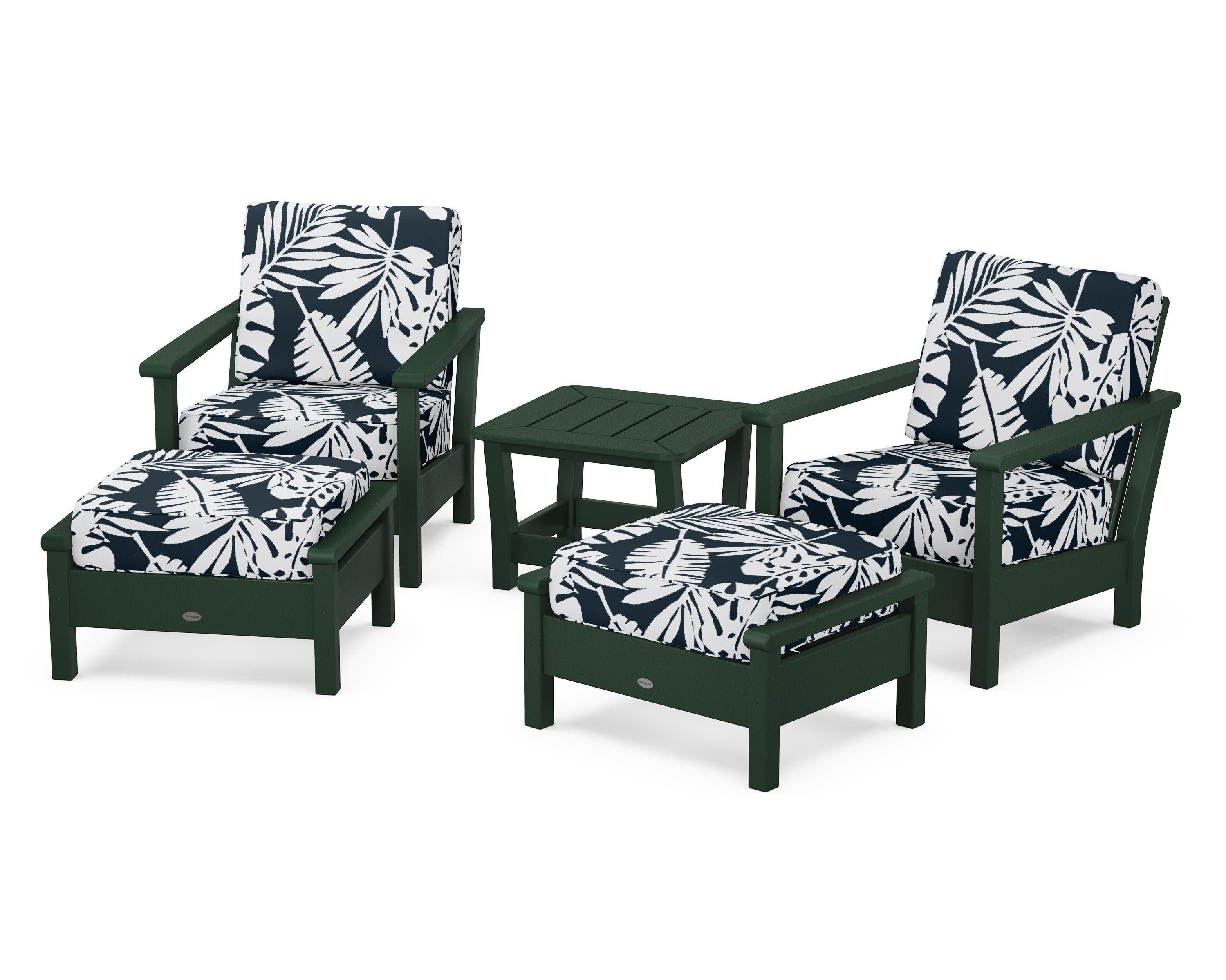 Harbour 5-Piece Deep Seating Chair Set in Green / Leaf Marine Indigo