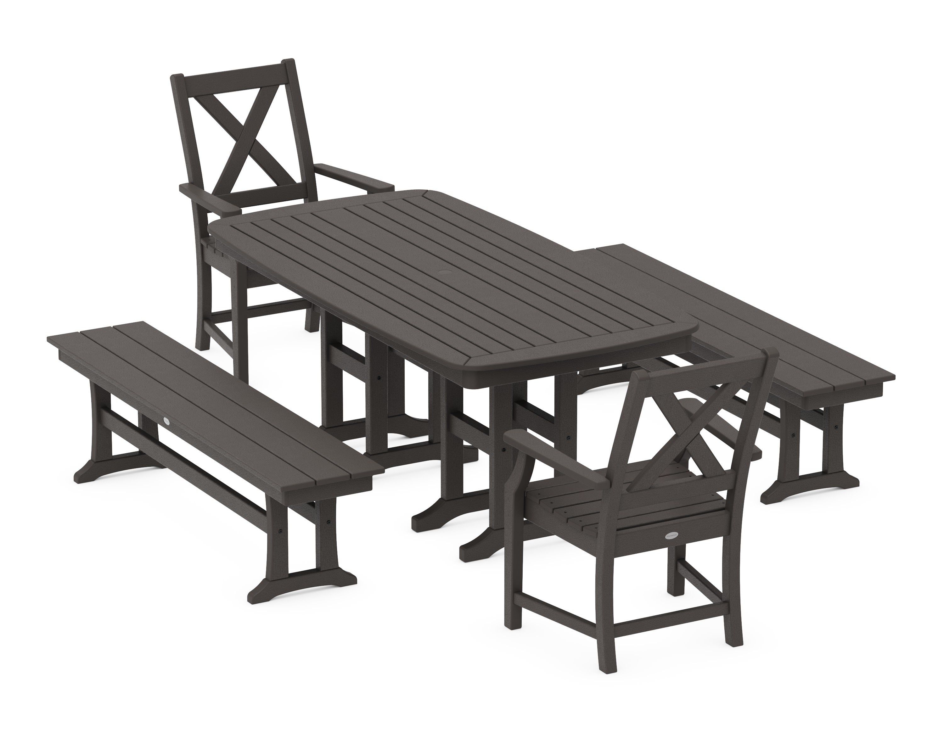 Braxton 5-Piece Dining Set with Benches in Vintage Coffee