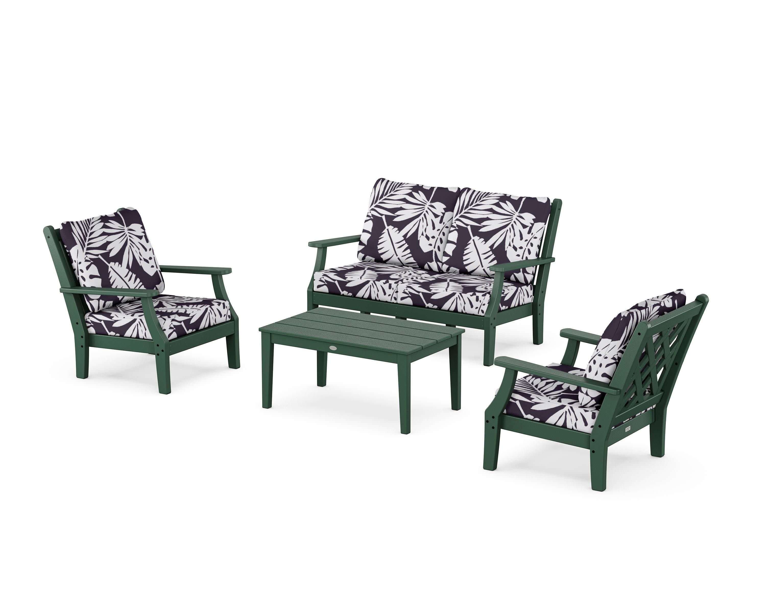 Wovendale 4-Piece Deep Seating Set with Loveseat in Green / Leaf Navy
