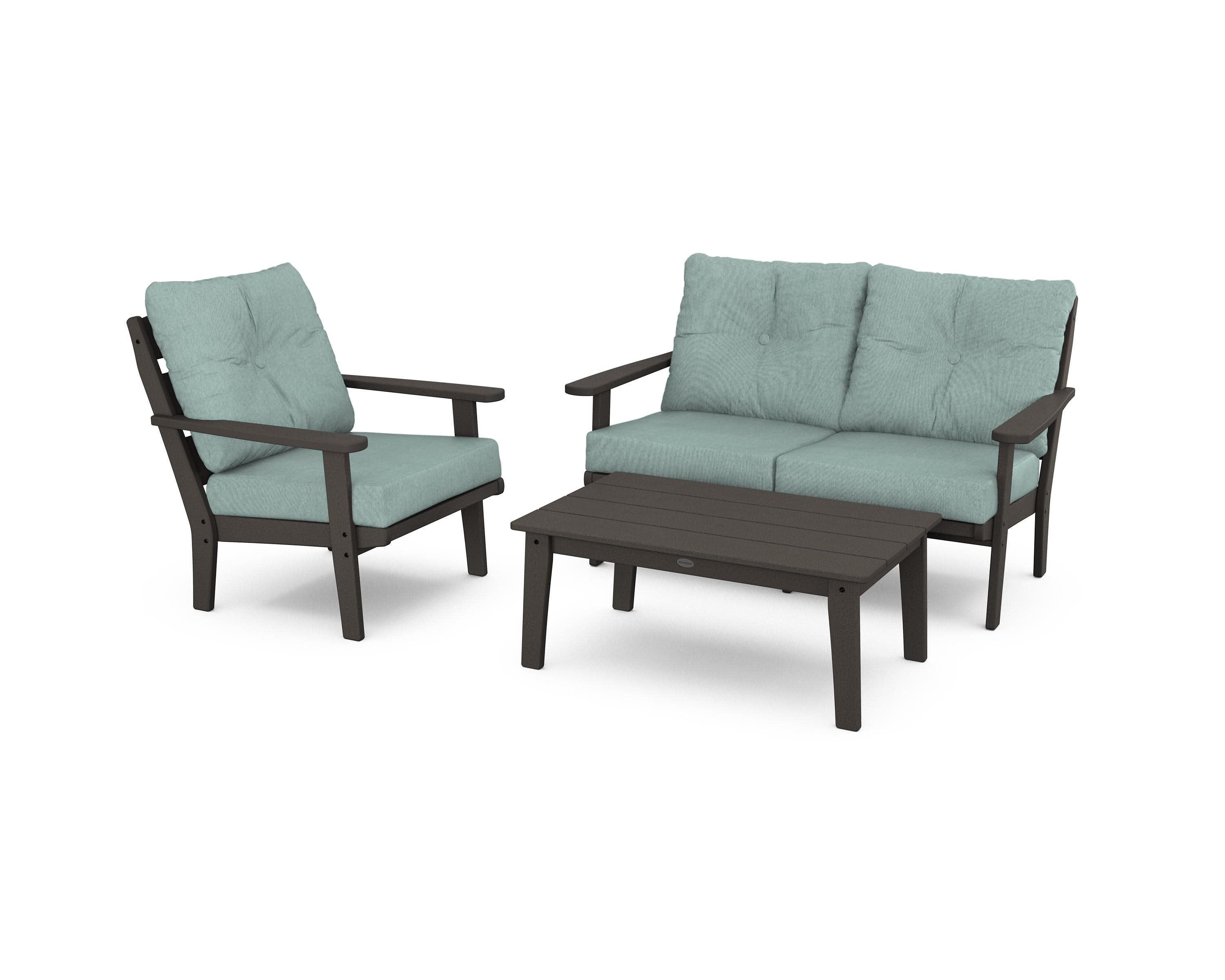 Lakeside 3-Piece Deep Seating Set in Vintage Coffee / Glacier Spa
