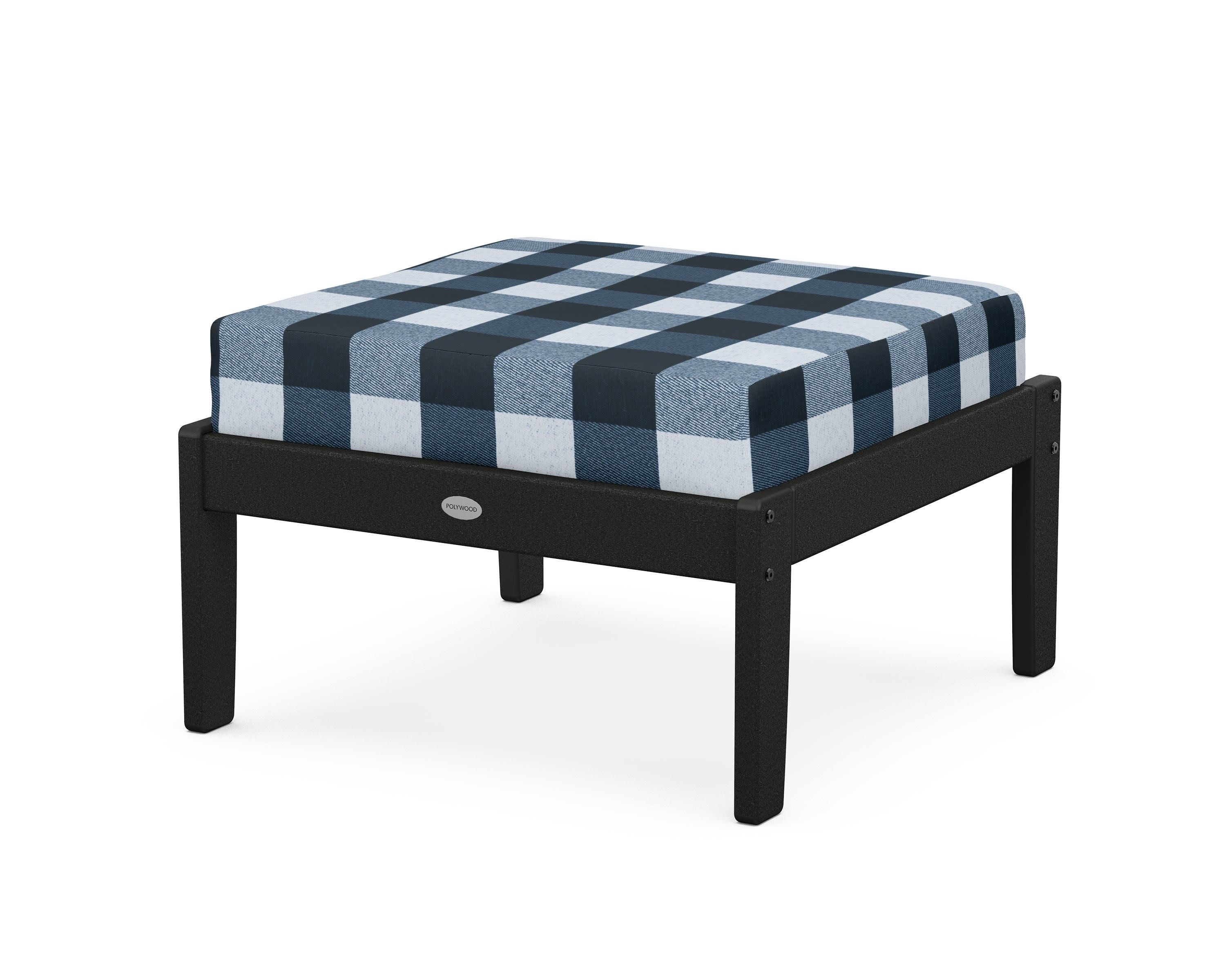 Braxton Deep Seating Ottoman in Black / Buffalo Plaid Marine Indigo