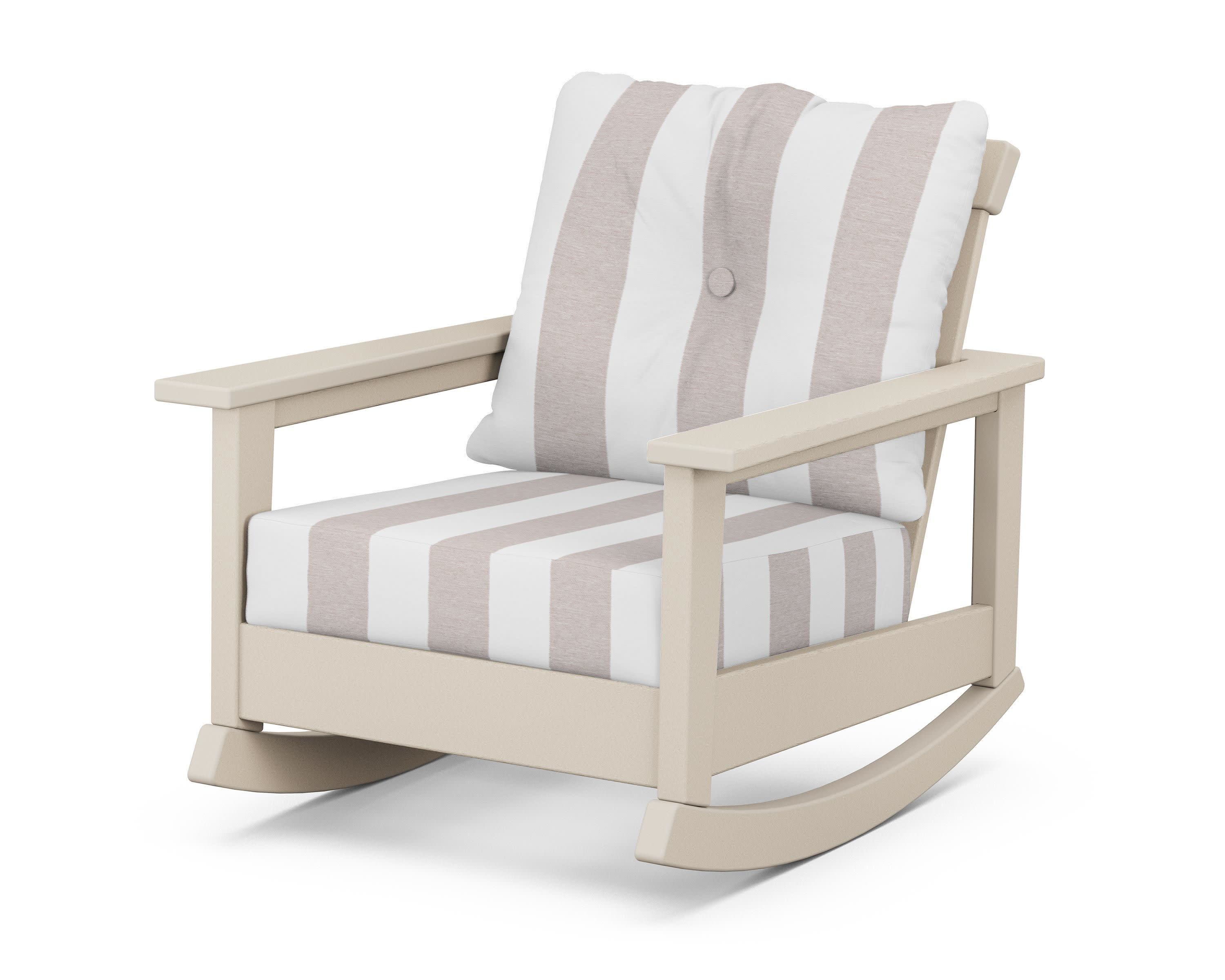 Prescott Deep Seating Rocking Chair in Sand / Cabana Stripe Dune Burlap