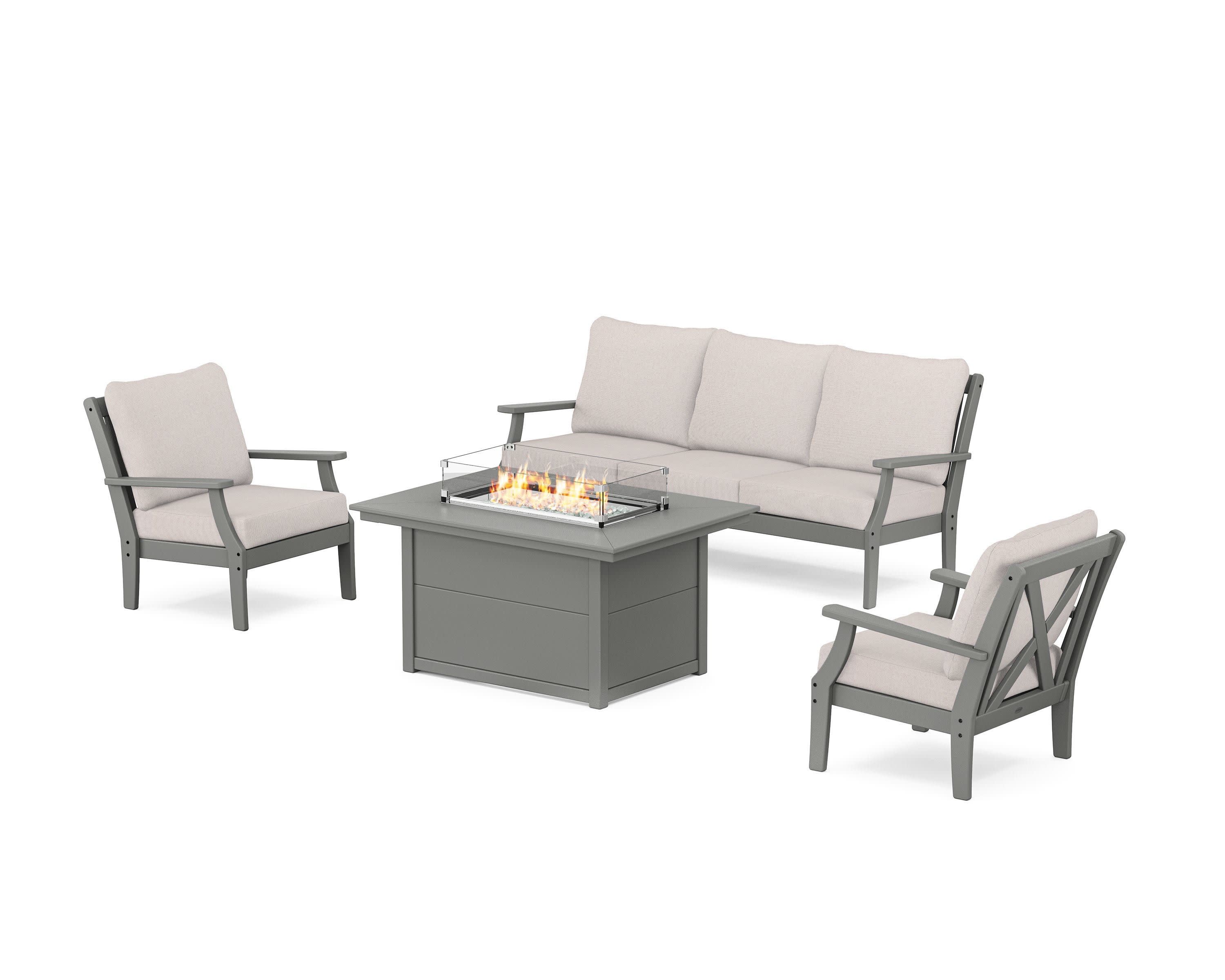 Braxton Deep Seating Fire Pit Table Set in Slate Grey / Dune Burlap