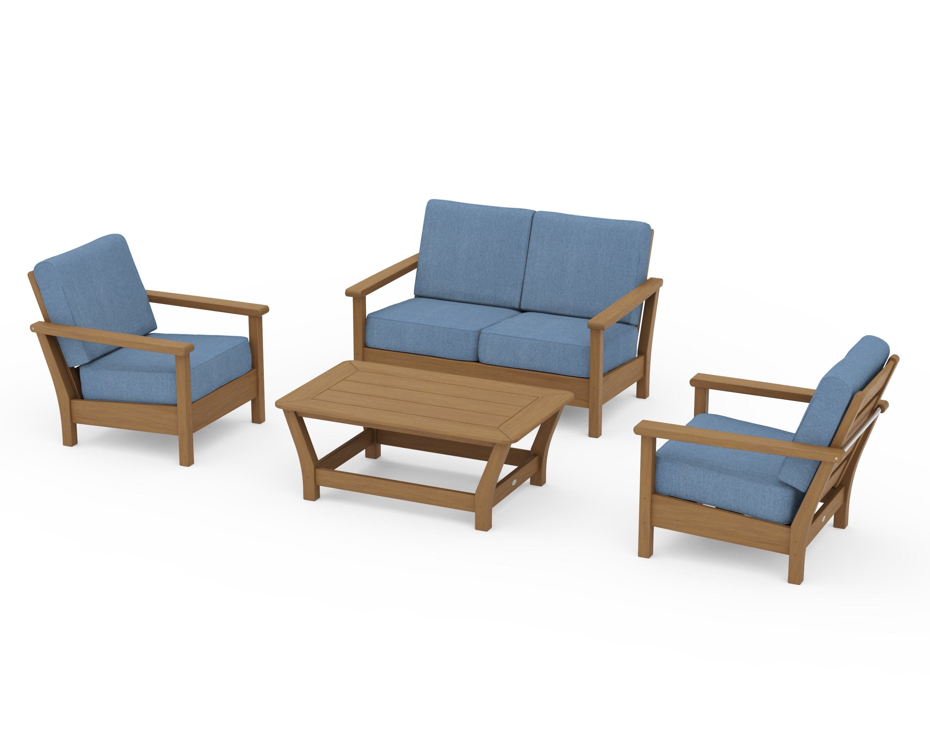 Harbour 4-Piece Deep Seating Set in Natural / Sky Blue