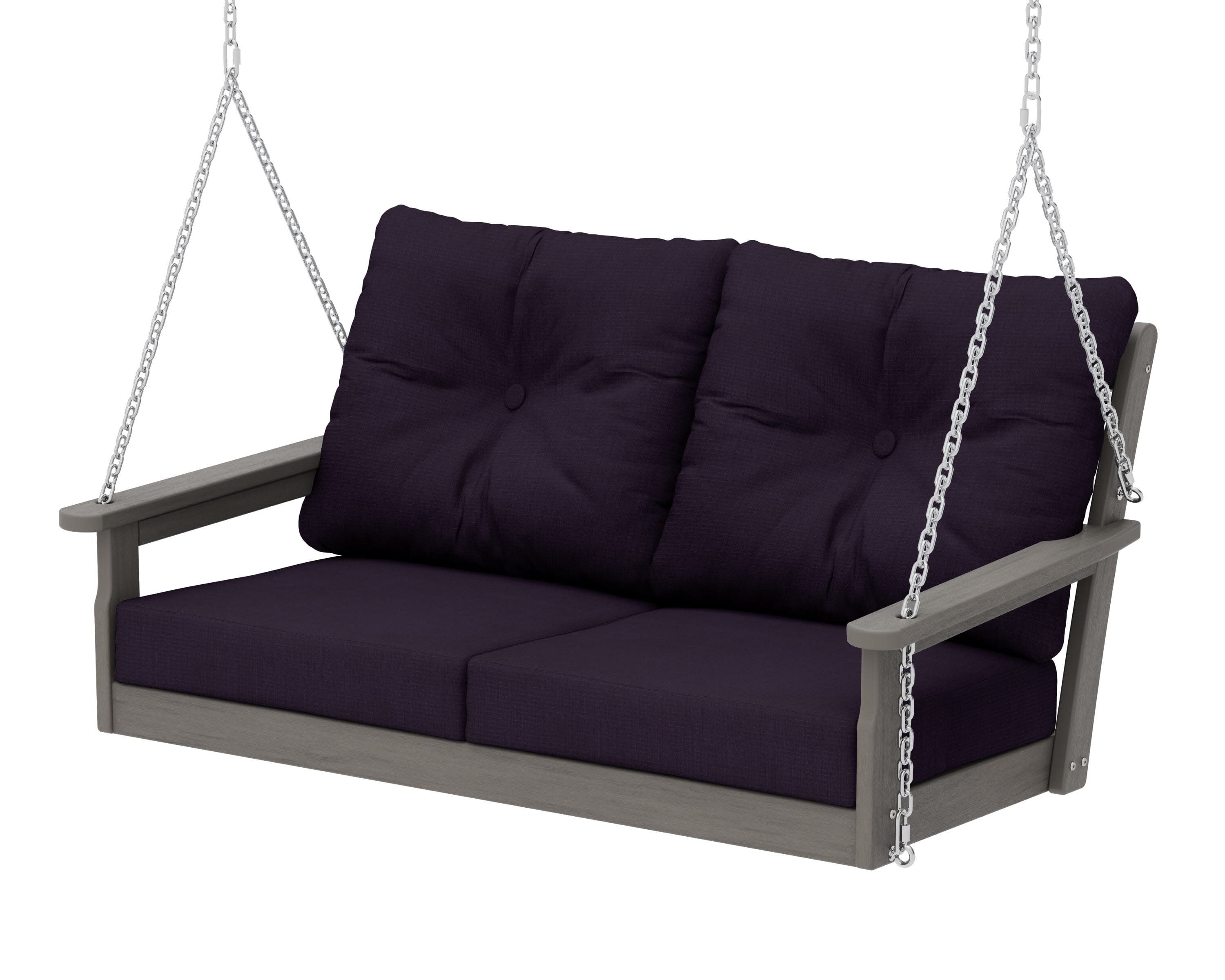 Vineyard Deep Seating Swing in Driftwood / Navy Linen