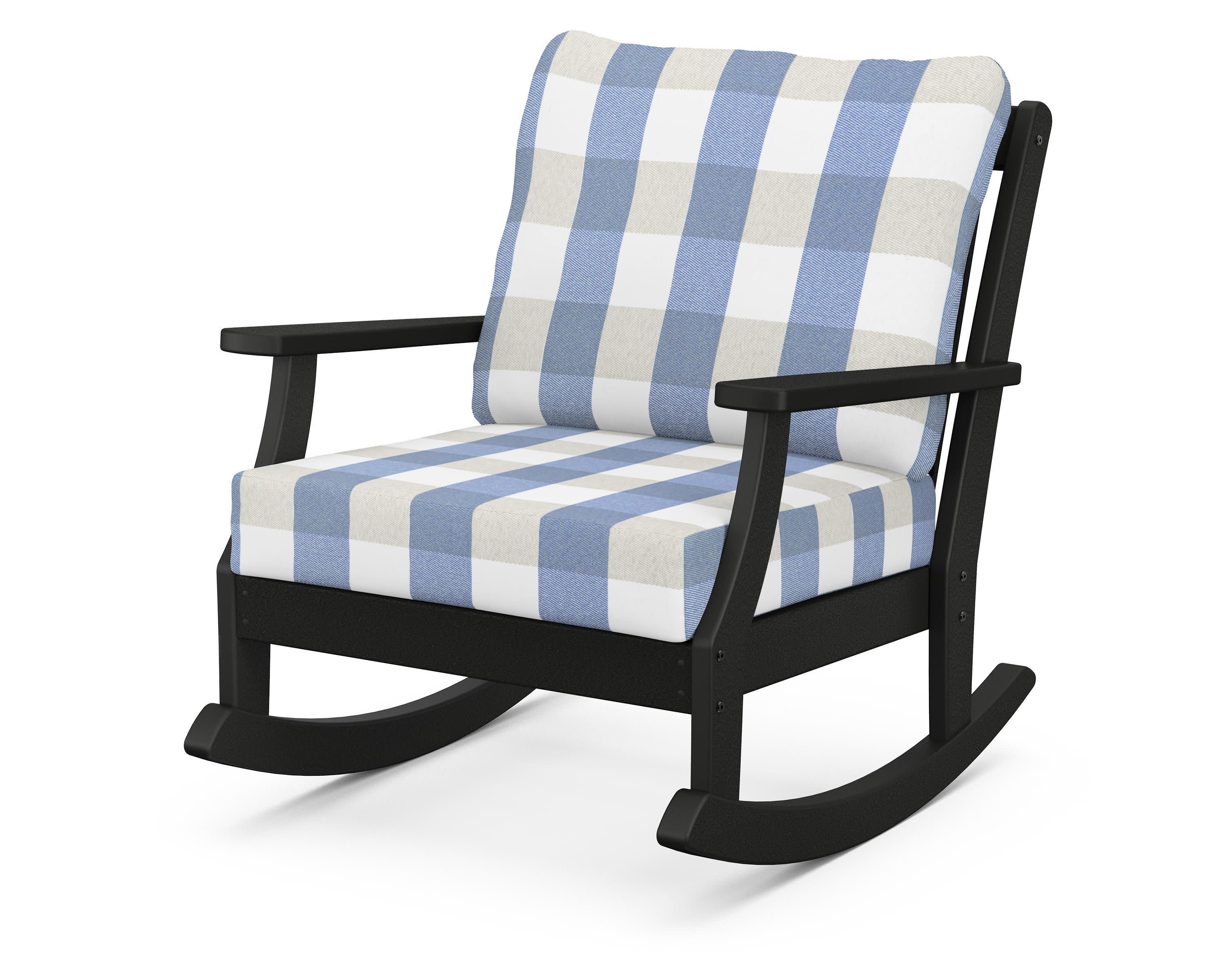 Braxton Deep Seating Rocking Chair in Black / Buffalo Plaid Sky Blue