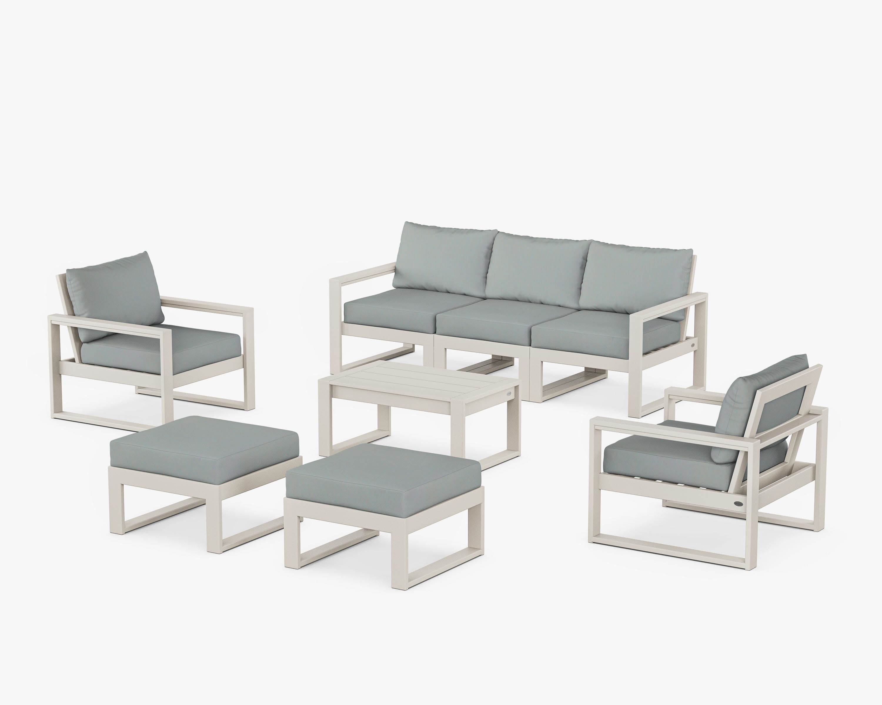 EDGE Sectional 8-Piece Lounge Sofa Set in Sand / Spa