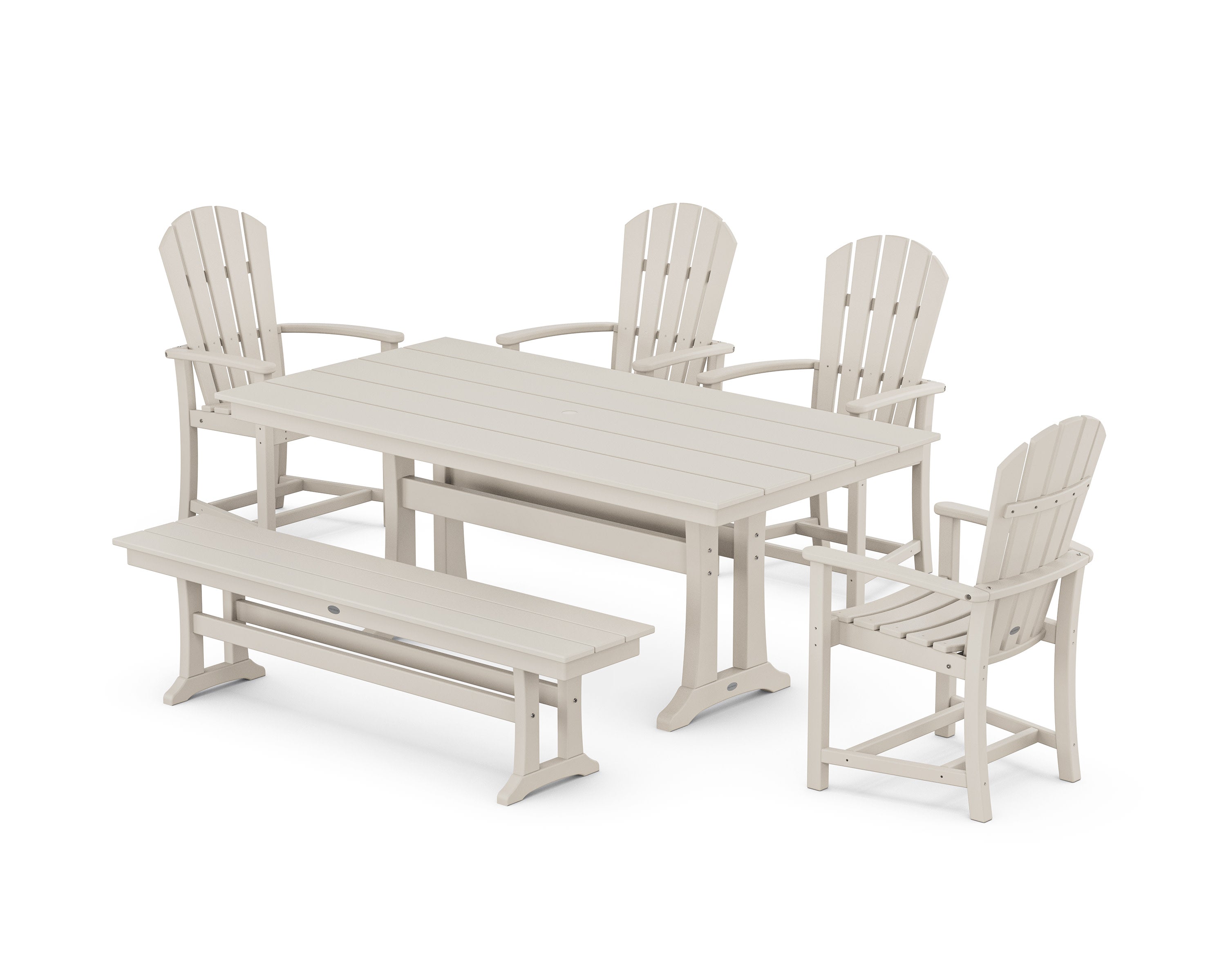 Palm Coast 6-Piece Farmhouse Dining Set with Trestle Legs and Bench in Sand