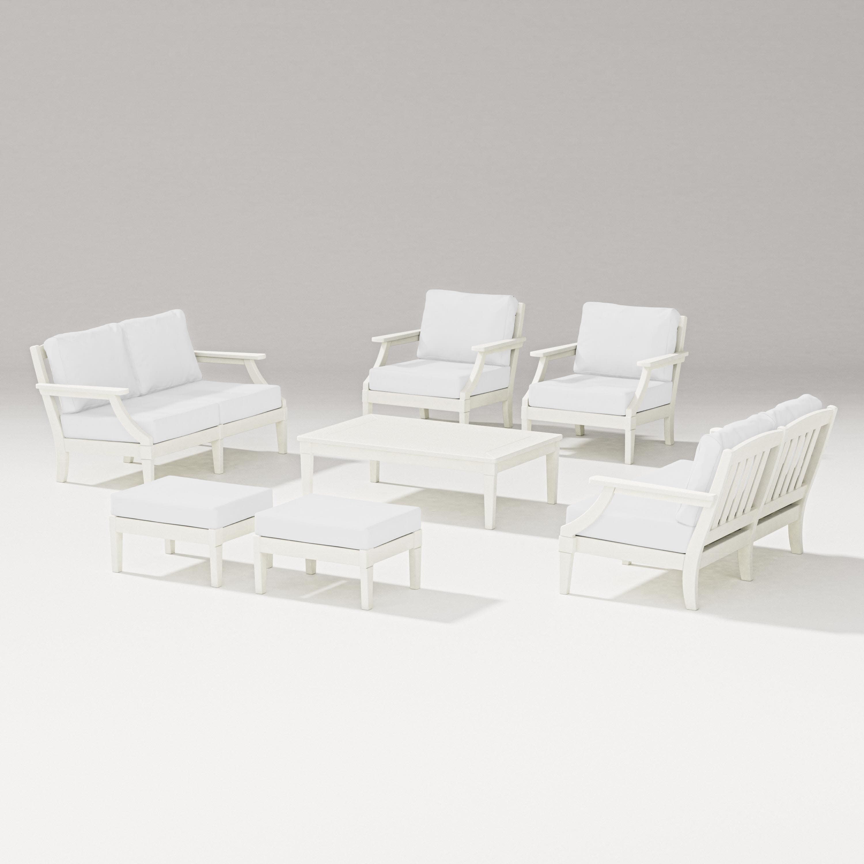 Estate 7-Piece Lounge Loveseat Set in Vintage White / Natural