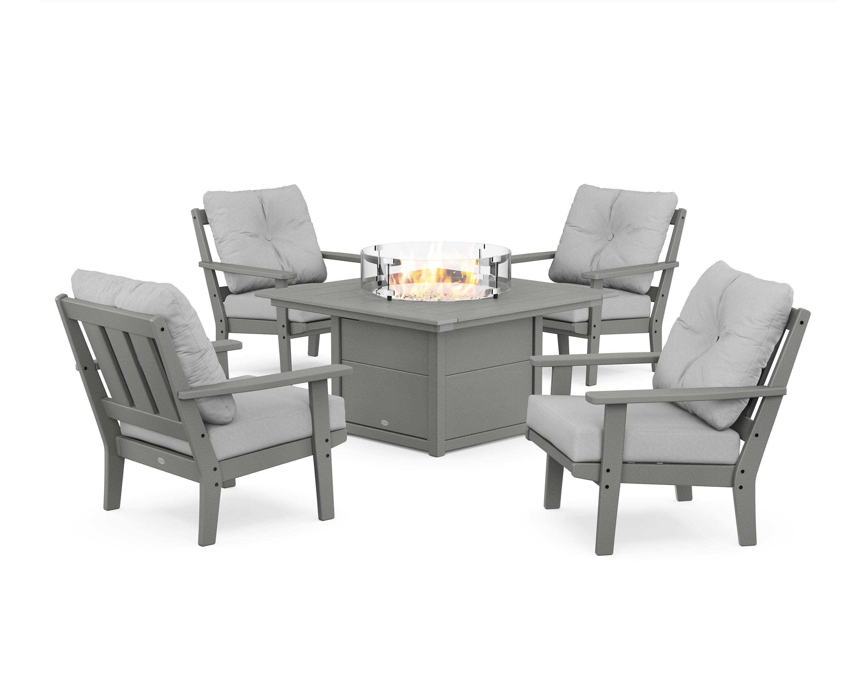 Oxford 5-Piece Deep Seating Set with Fire Pit Table in Slate Grey / Diamond in the Rough