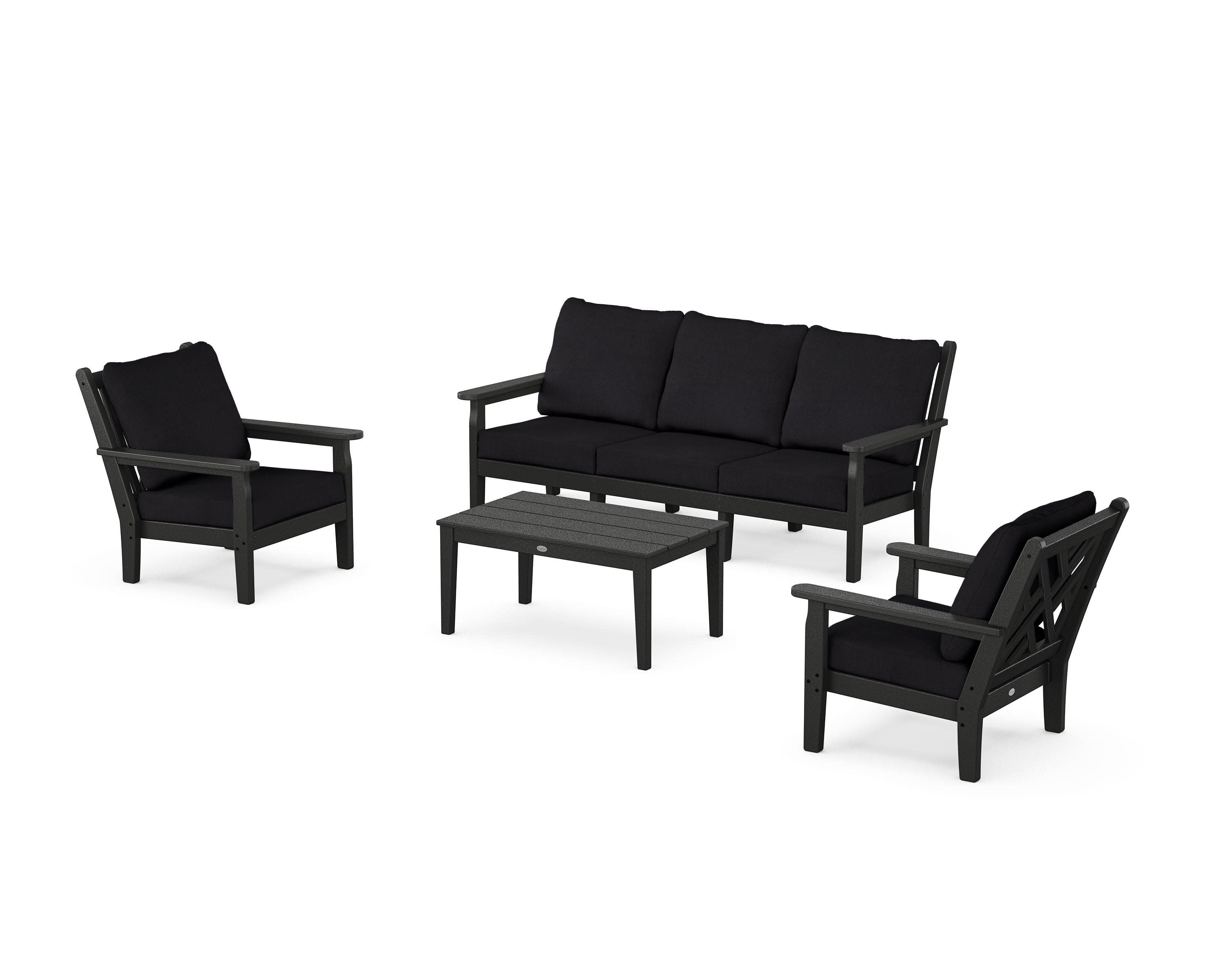 Chippendale 4-Piece Deep Seating Set with Sofa in Black / Midnight Linen