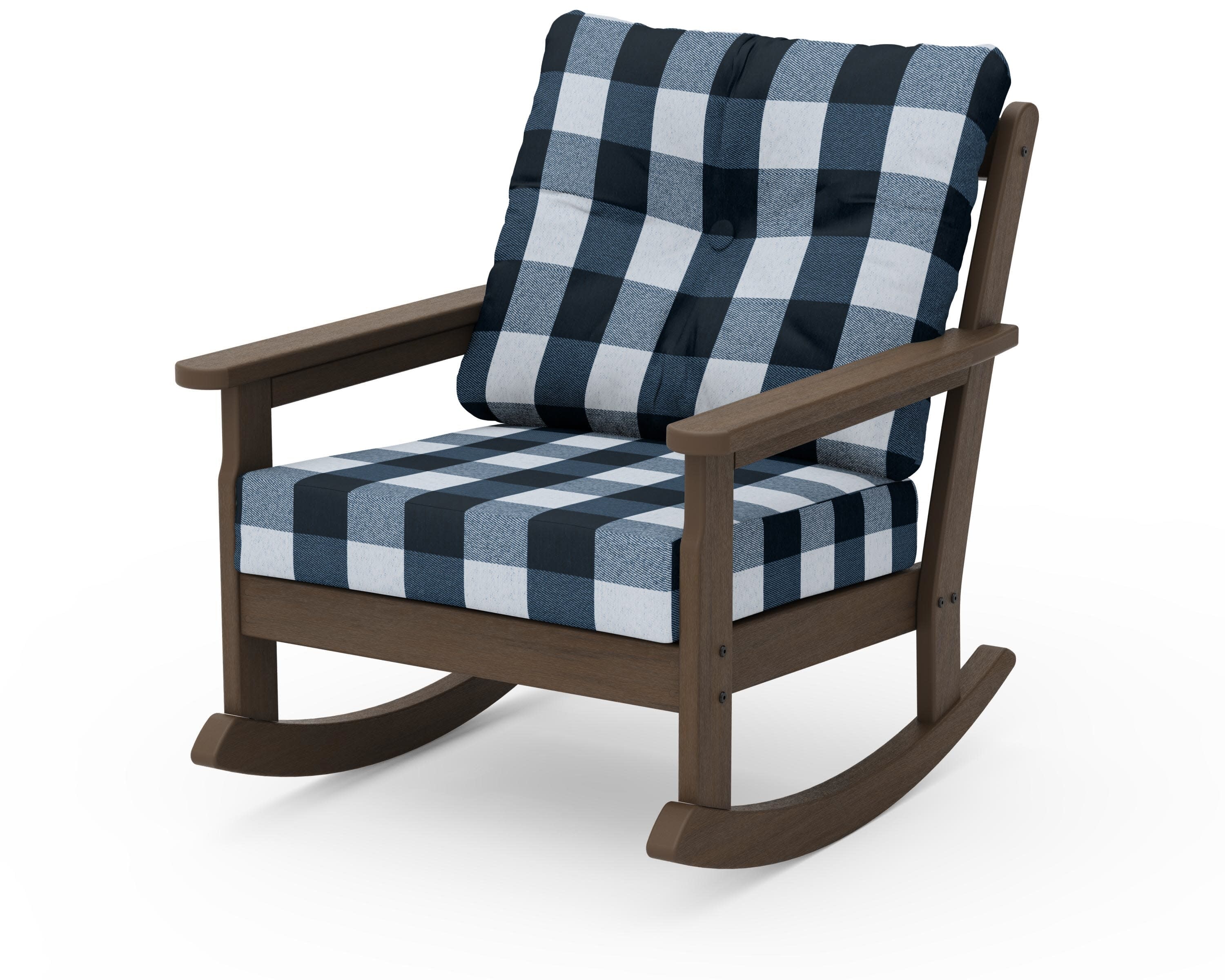 Vineyard Deep Seating Rocking Chair in Kona / Buffalo Plaid Marine Indigo