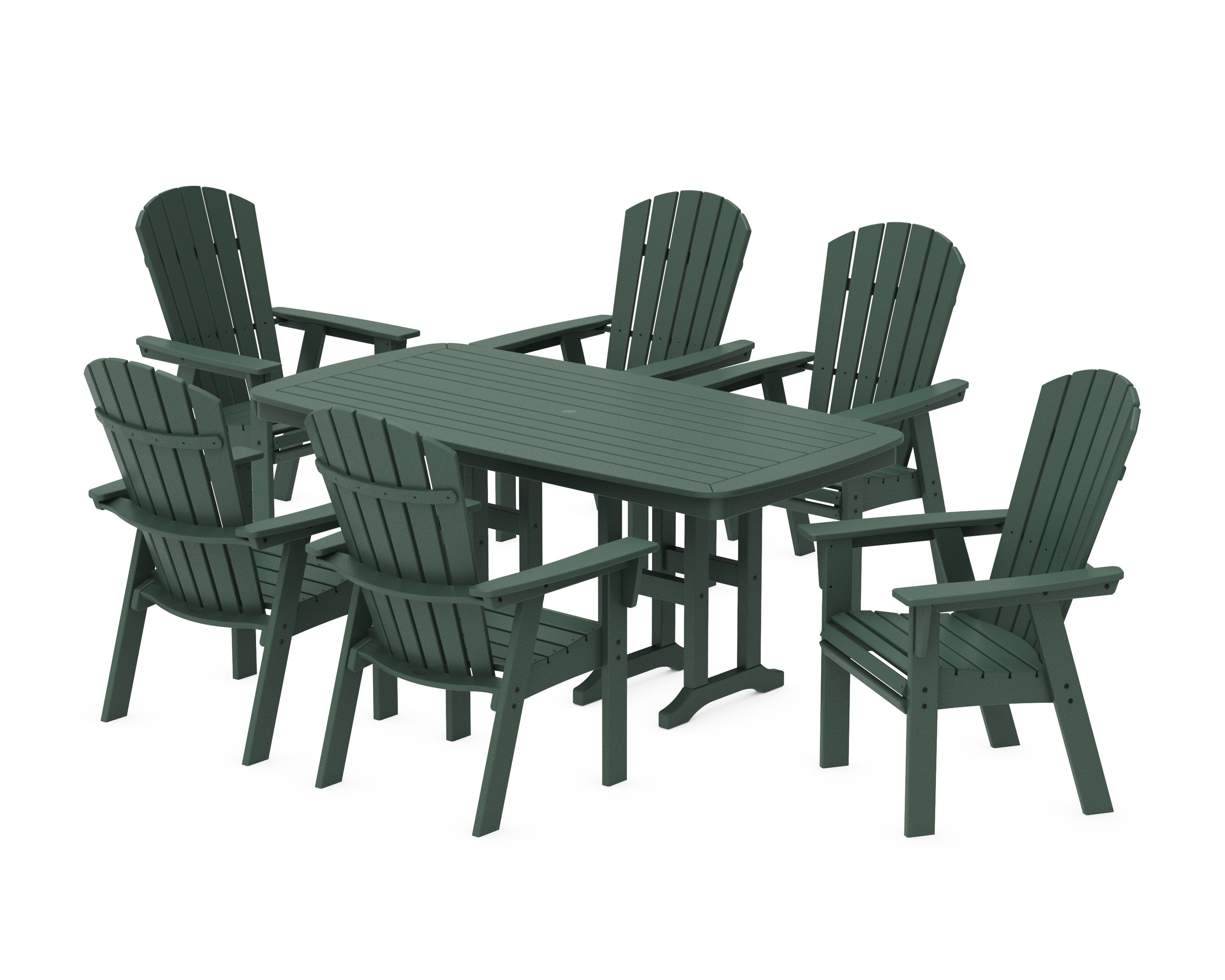 Nautical Curveback Adirondack 7-Piece Dining Set in Green