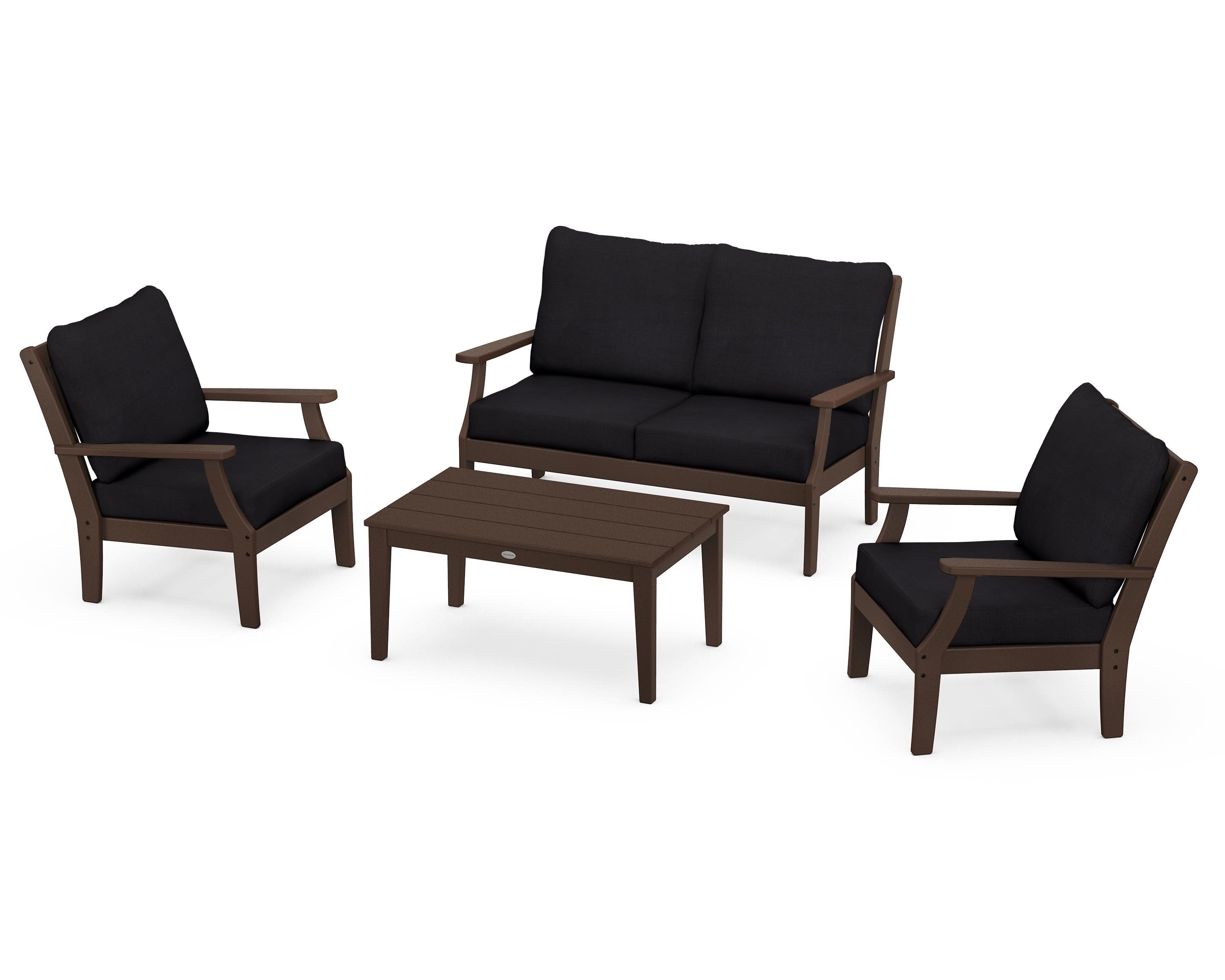 Braxton 4-Piece Deep Seating Chair Set in Mahogany / Midnight Linen