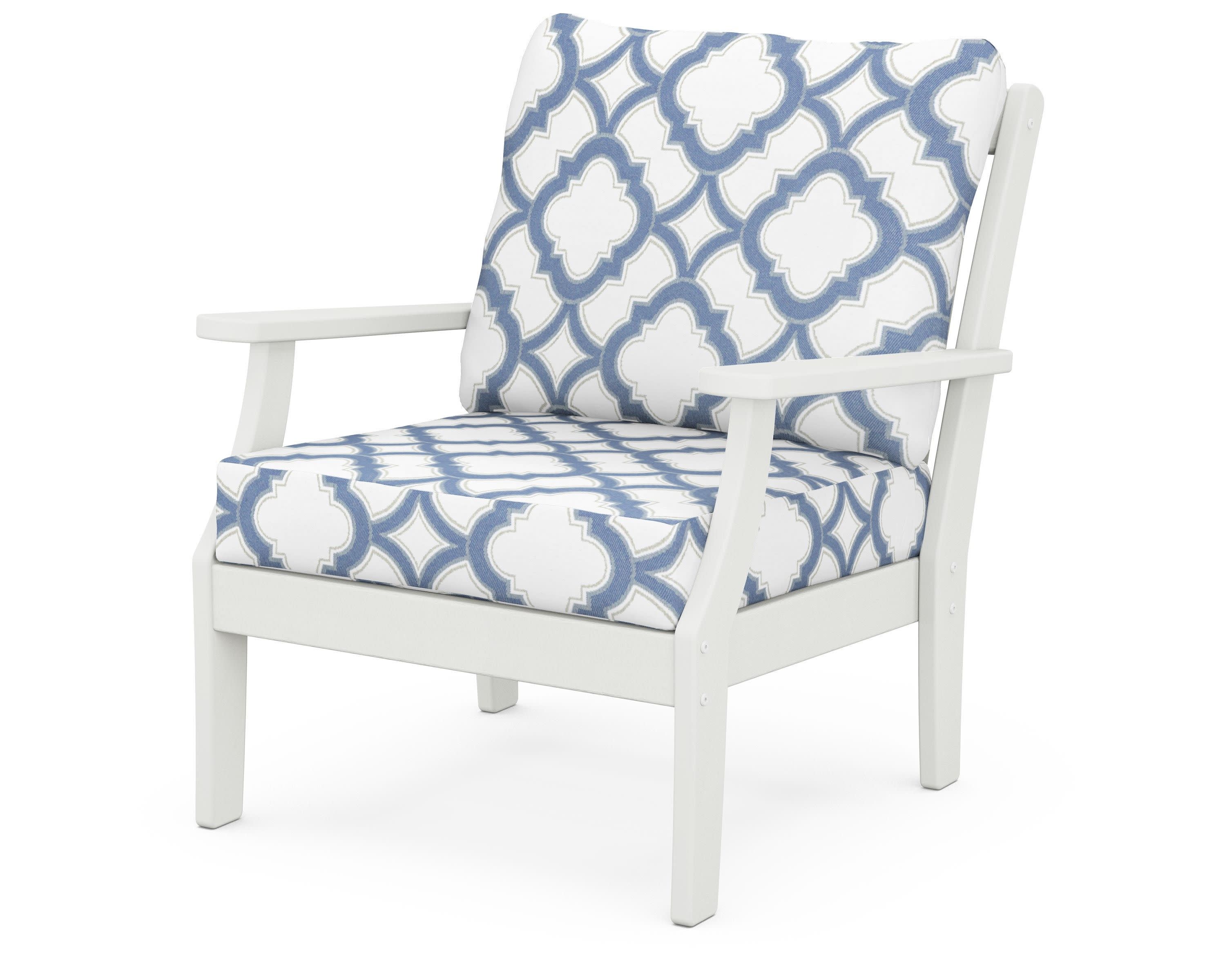 Braxton Deep Seating Chair in Vintage White / Trellis Sky Blue