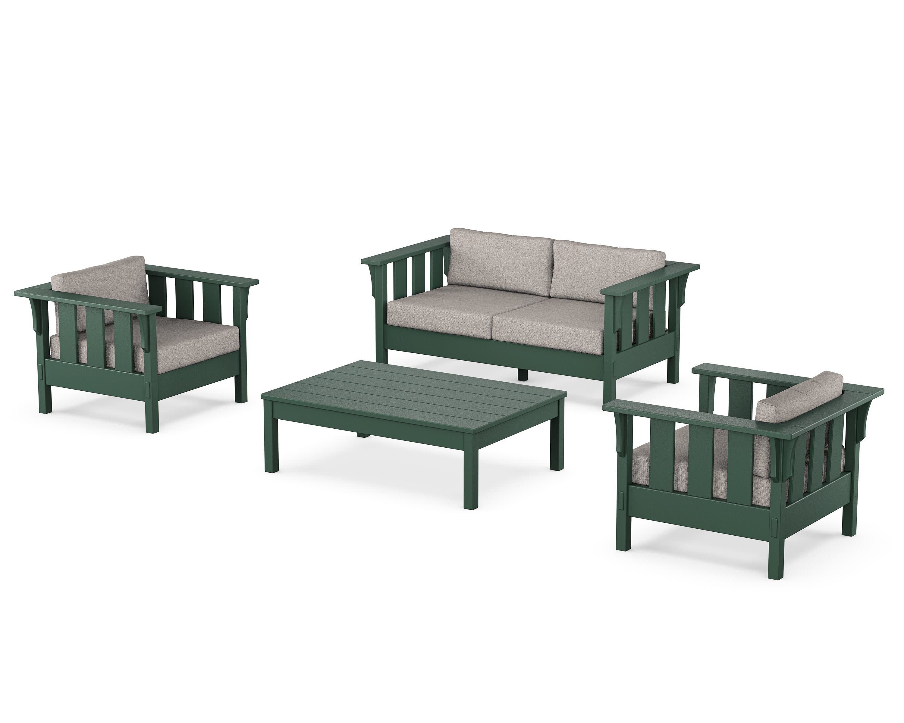 Acadia 4-Piece Deep Seating Set with Loveseat in Green / Weathered Tweed