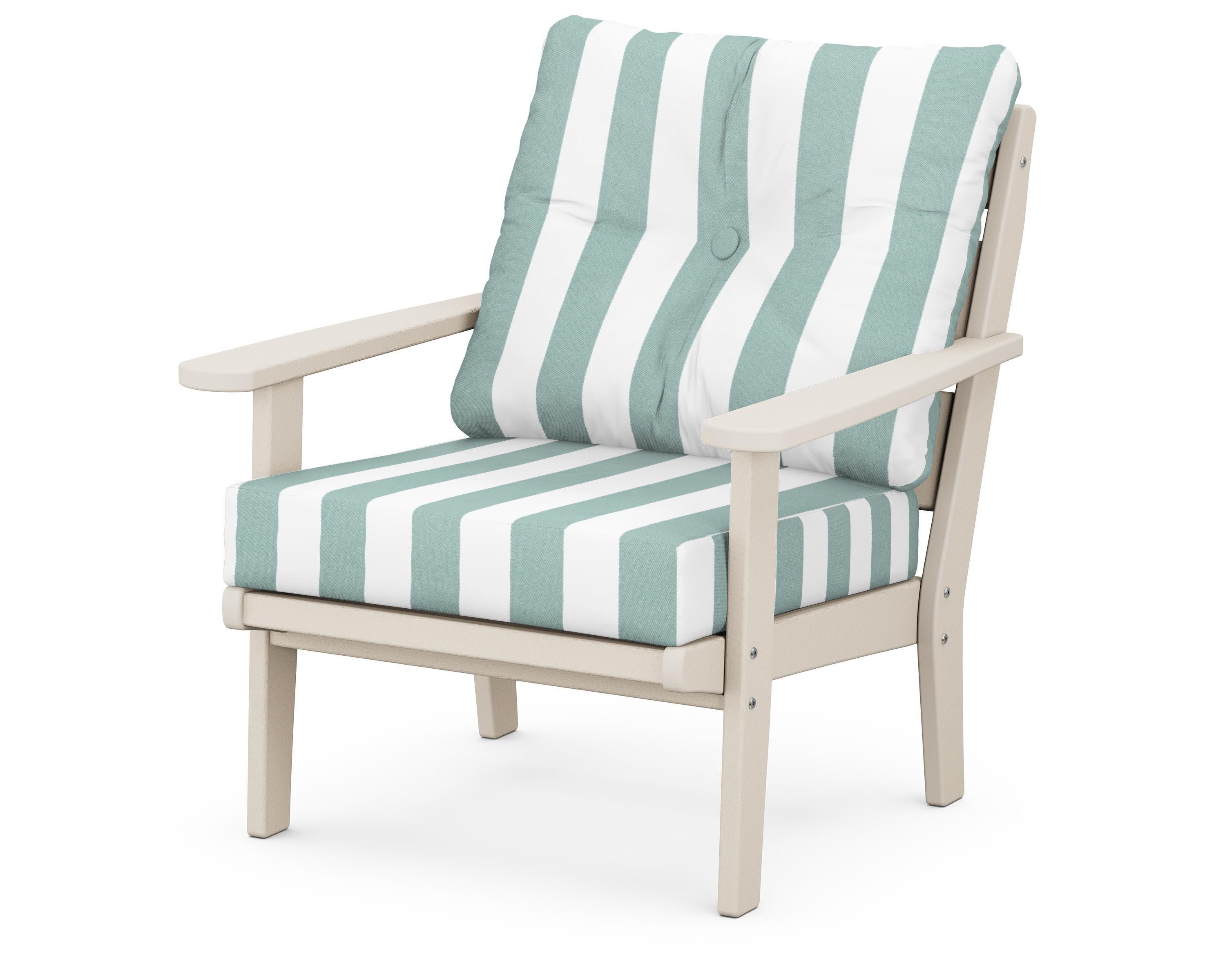 Lakeside Deep Seating Chair in Sand / Cabana Stripe Glacier Spa