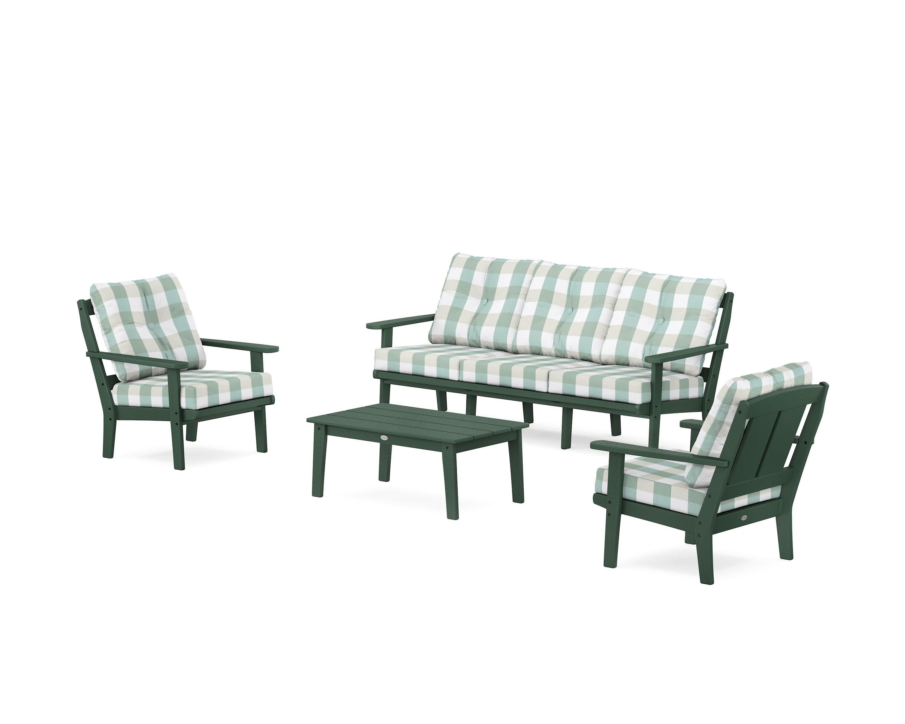 Mission 4-Piece Deep Seating Set with Sofa in Green / Buffalo Plaid Glacier Spa
