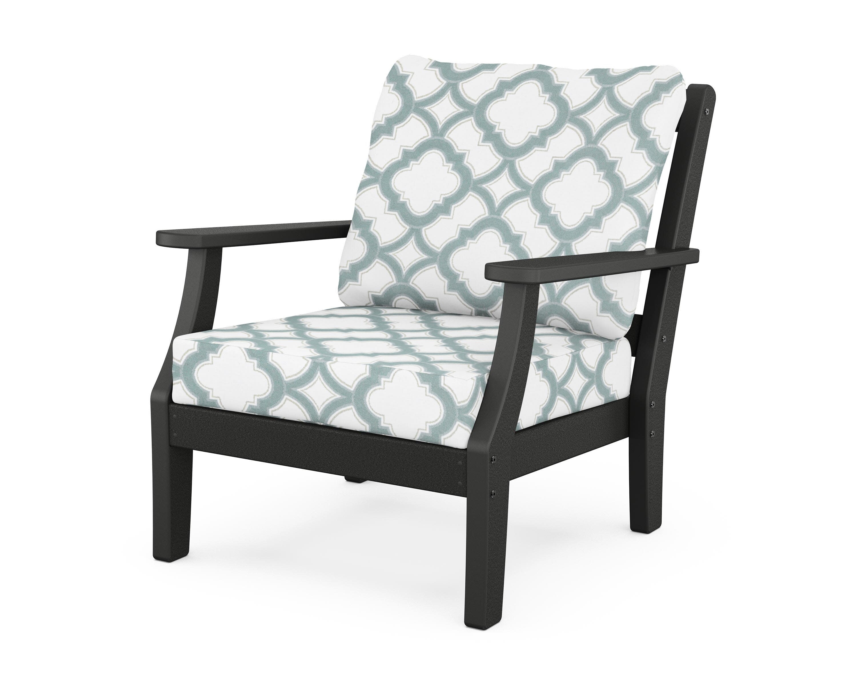 Chinoiserie Deep Seating Chair in Black / Trellis Glacier Spa