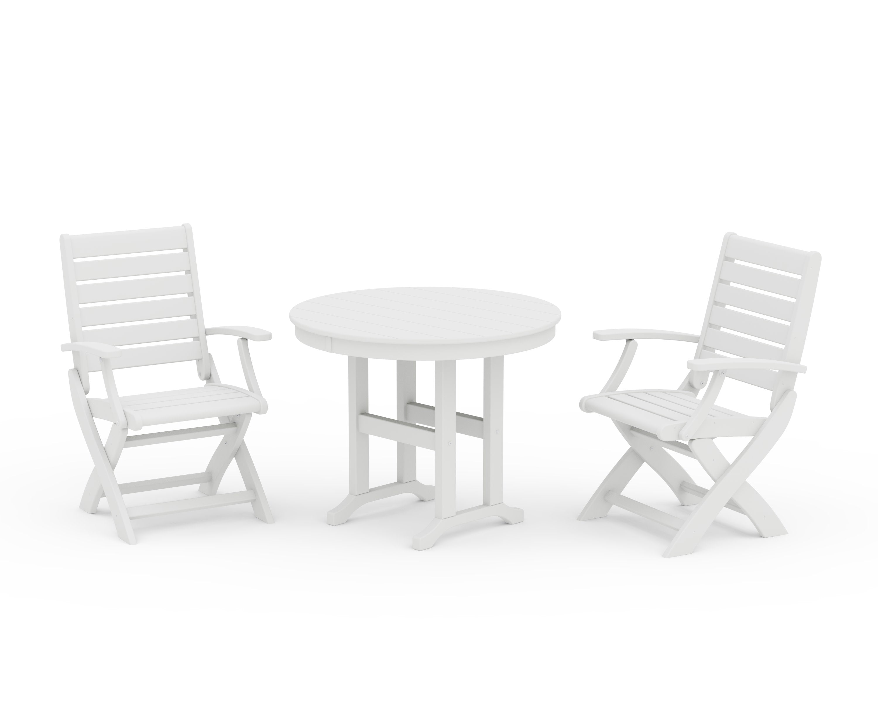 Signature Folding Chair 3-Piece Round Farmhouse Dining Set in White