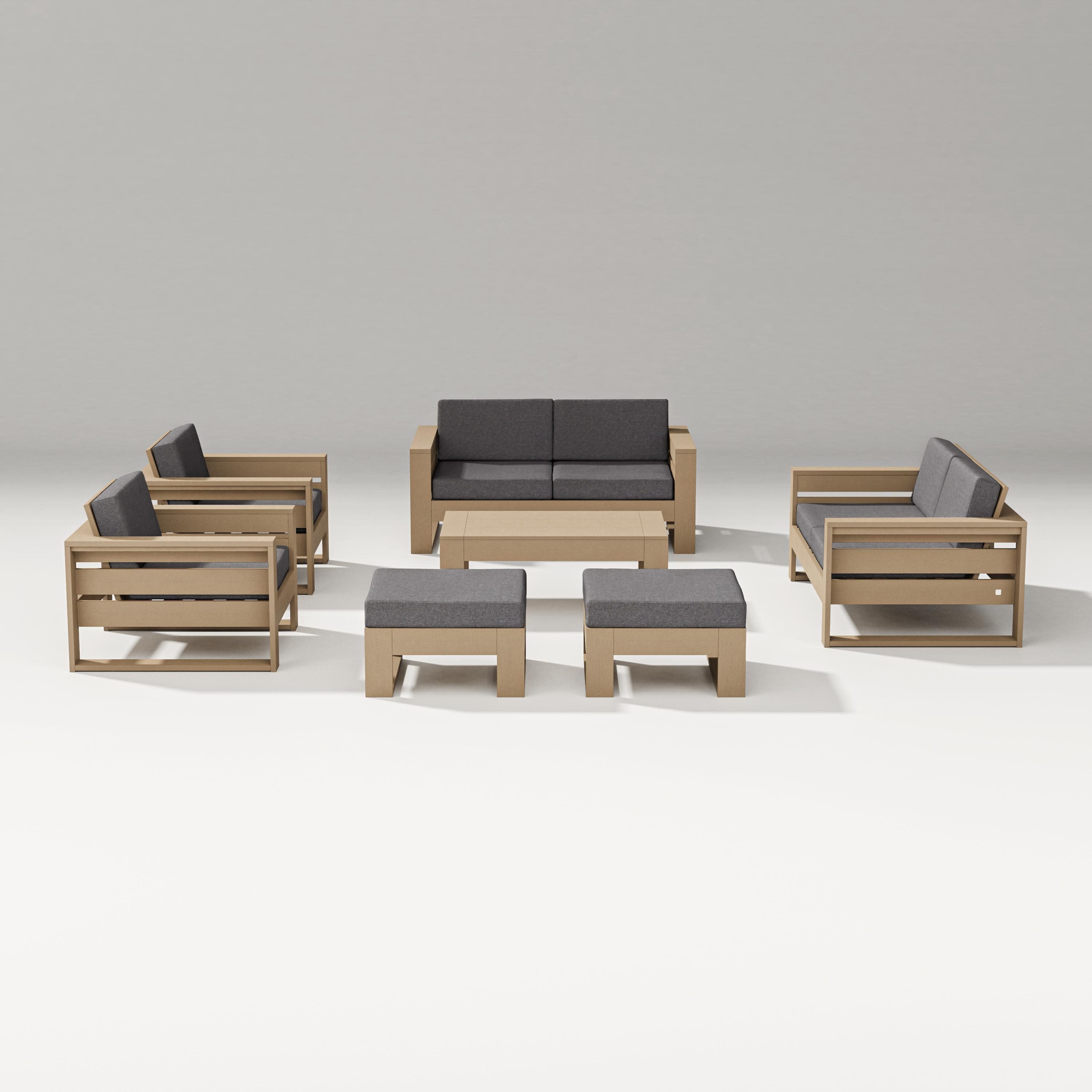 Latitude 7-Piece Lounge Loveseat Set in Vintage Sahara / Ash Charcoal