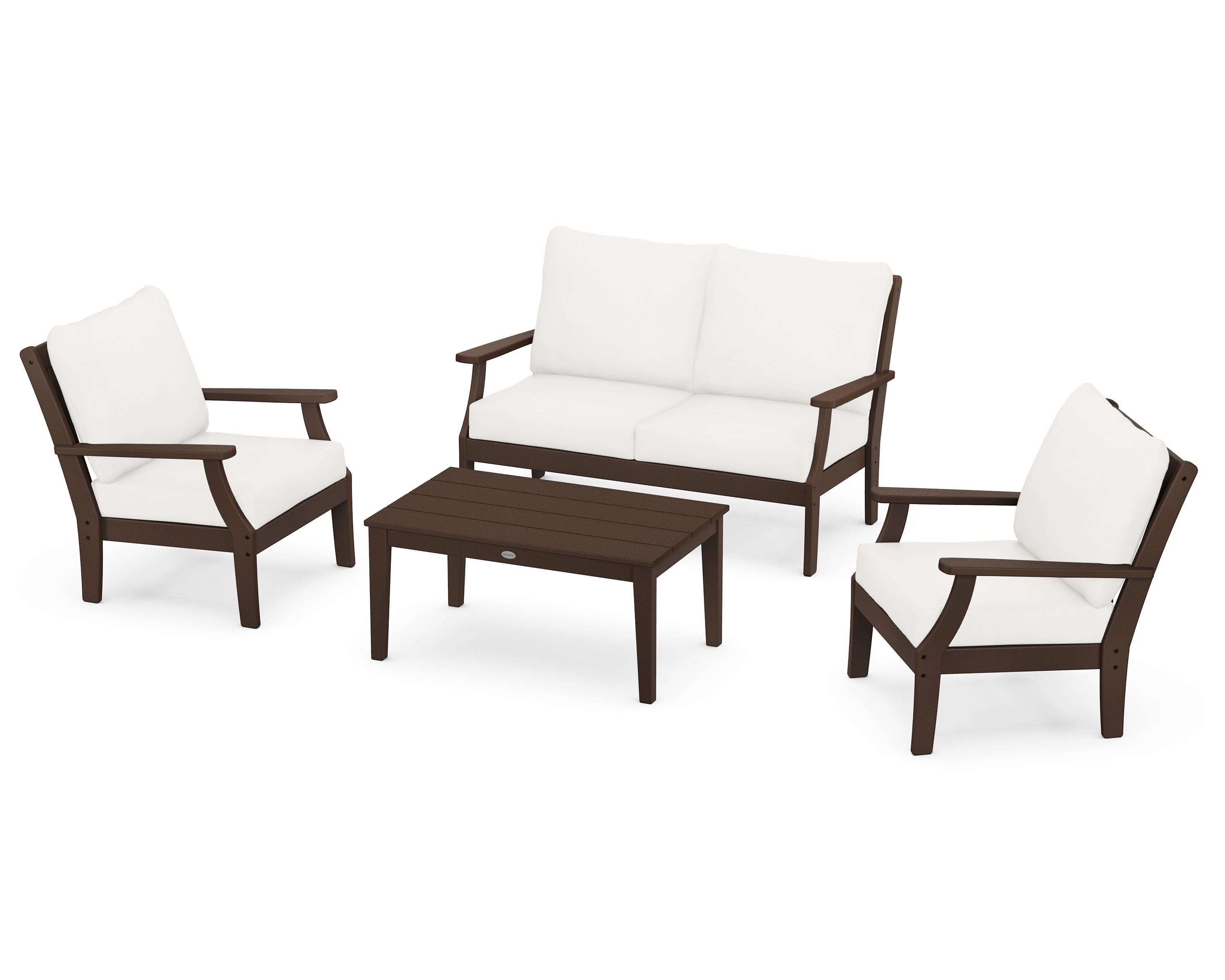 Braxton 4-Piece Deep Seating Chair Set in Mahogany / Natural Linen