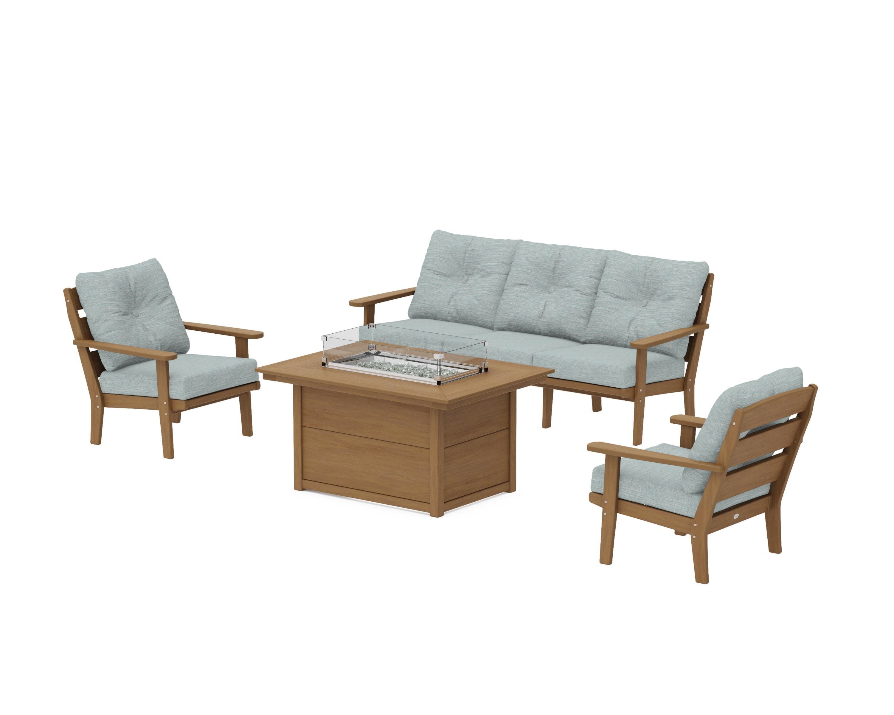 Lakeside Deep Seating Fire Pit Table Set in Natural / Soothe Mist