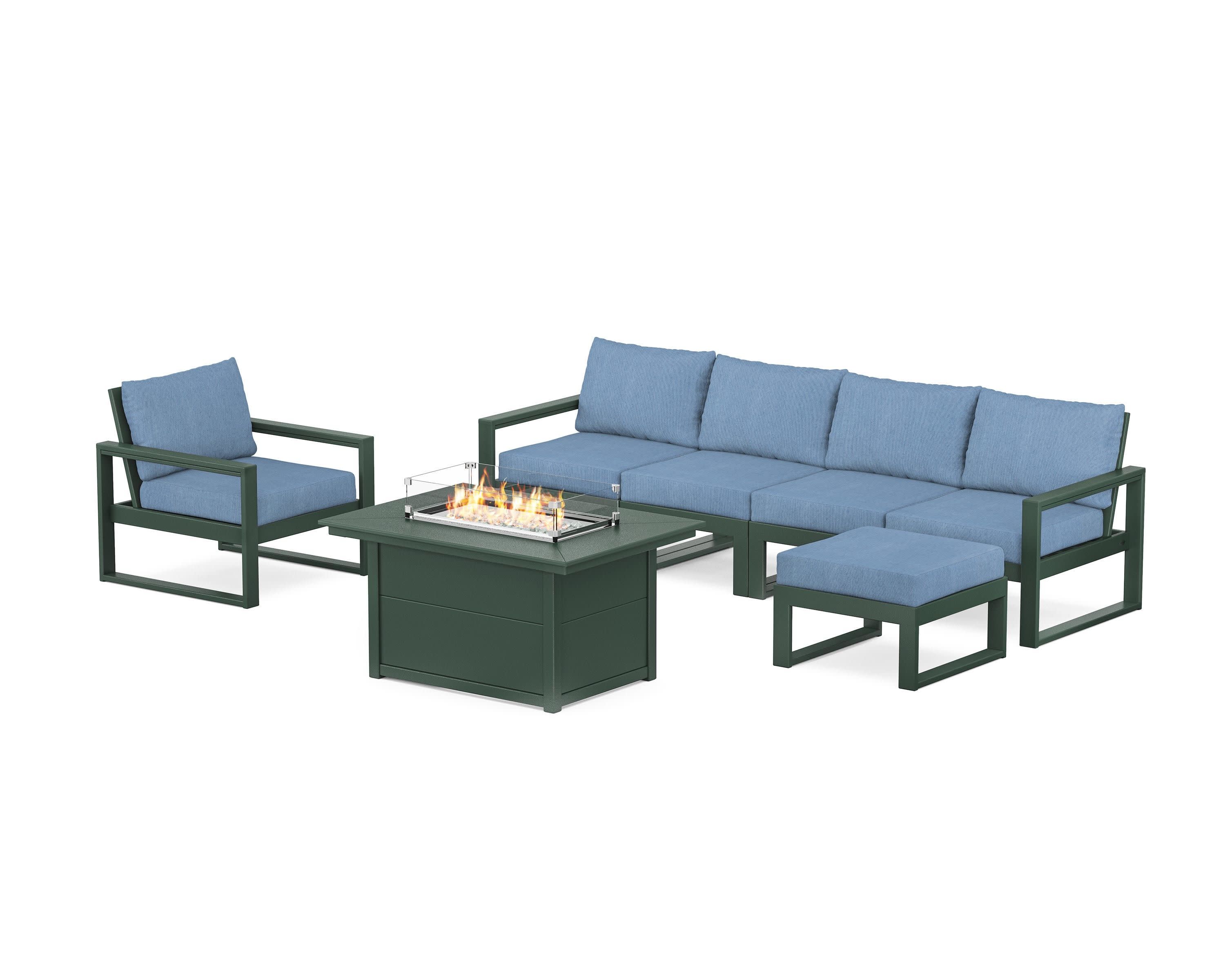 EDGE Sectional Lounge and Fire Pit Set in Green / Sky Blue