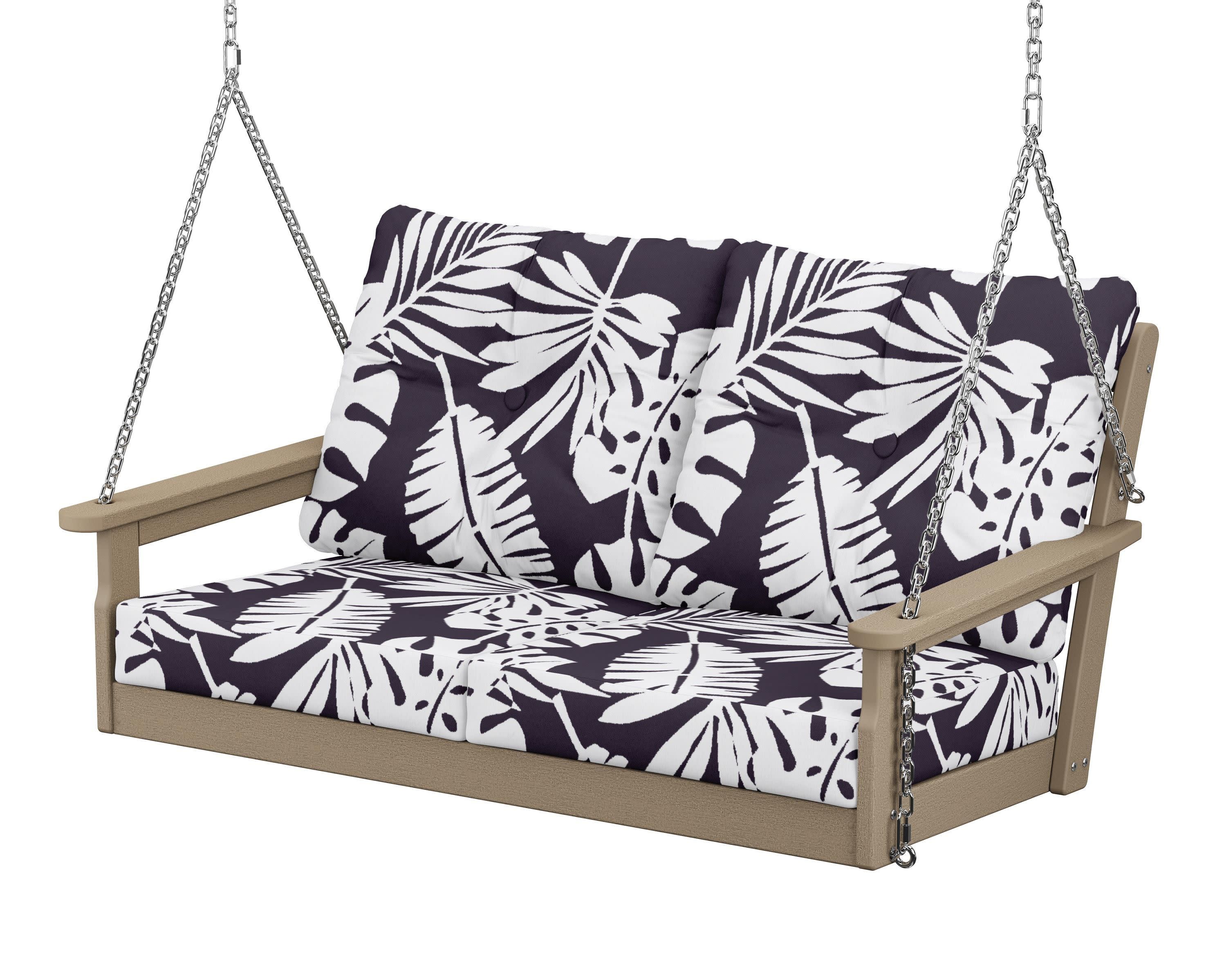 Vineyard Deep Seating Swing in Vintage Sahara / Leaf Navy