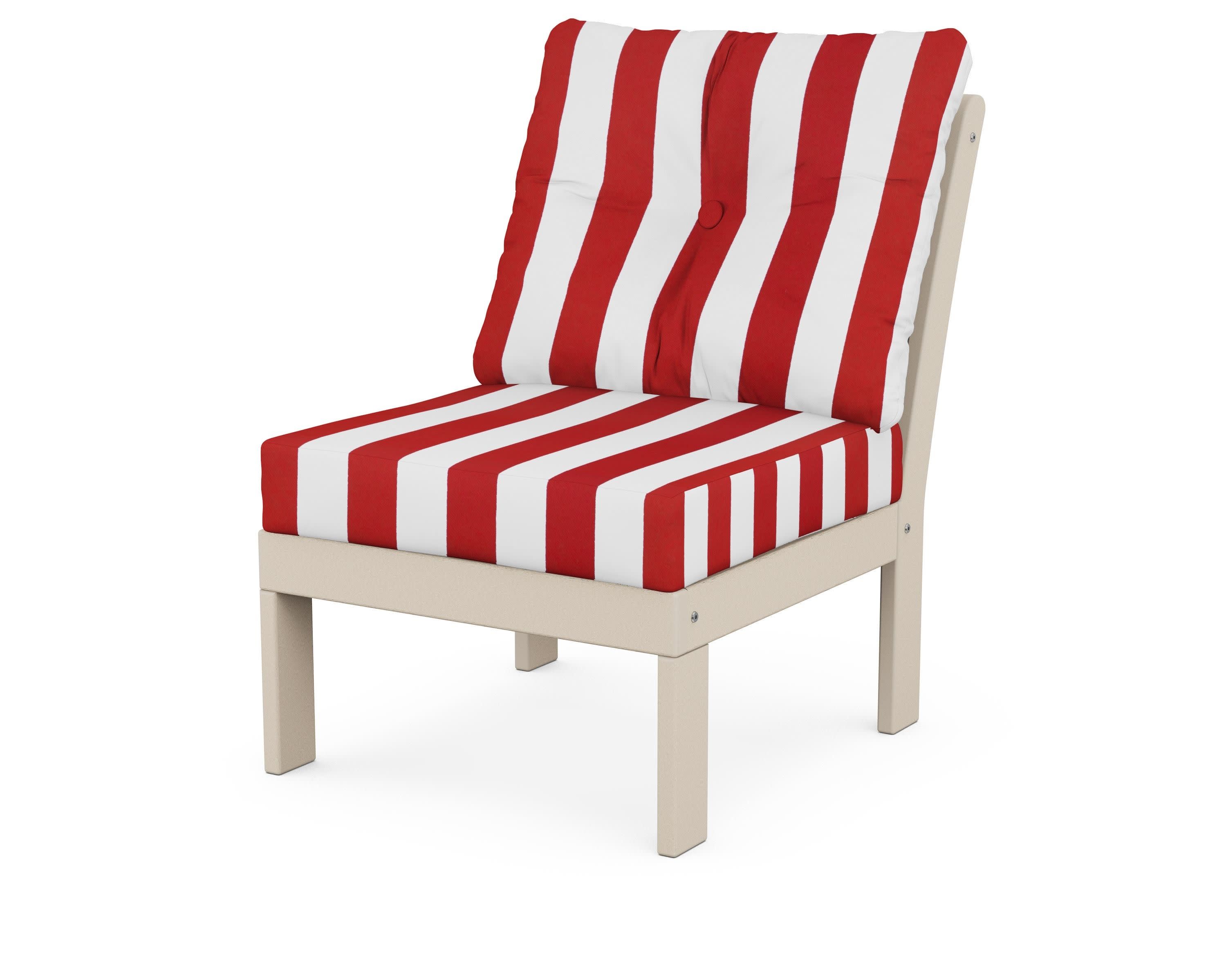 Vineyard Modular Armless Chair in Sand / Cabana Stripe Crimson