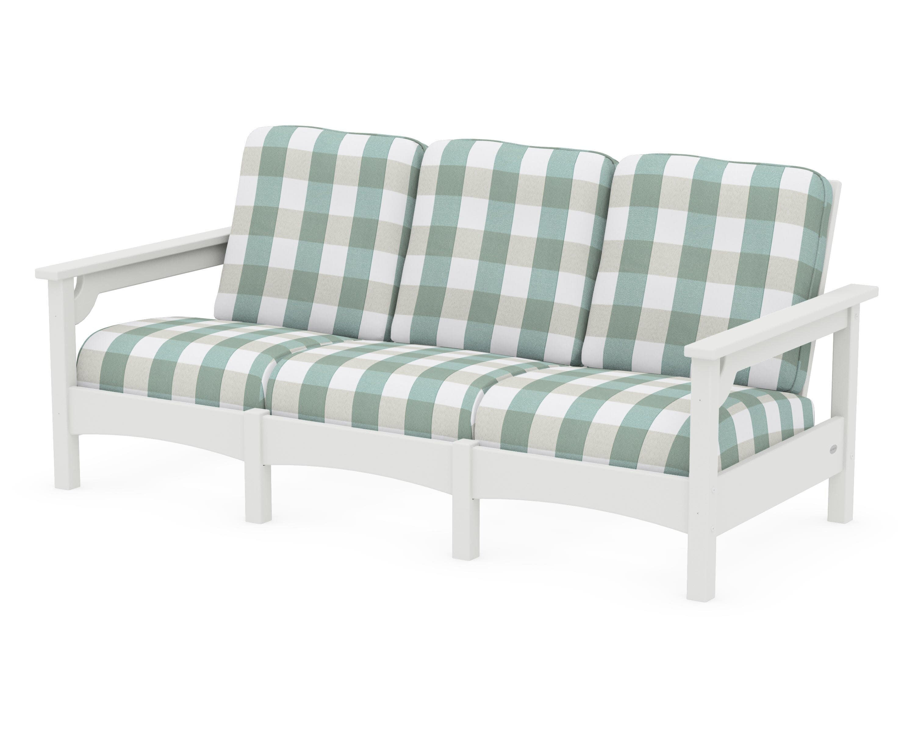 Club Sofa in Vintage White / Buffalo Plaid Glacier Spa