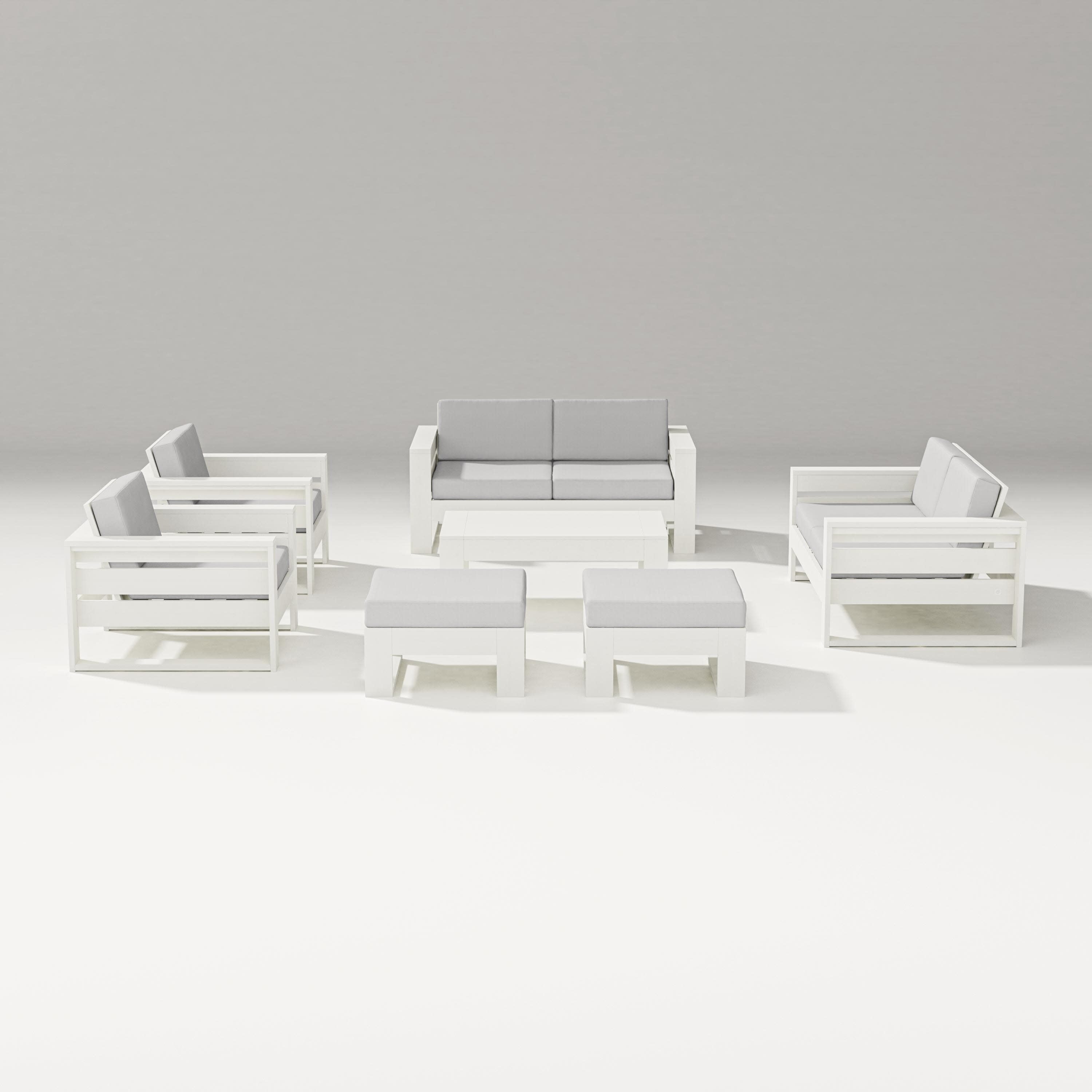 Latitude 7-Piece Lounge Loveseat Set in Vintage White / Diamond in the Rough