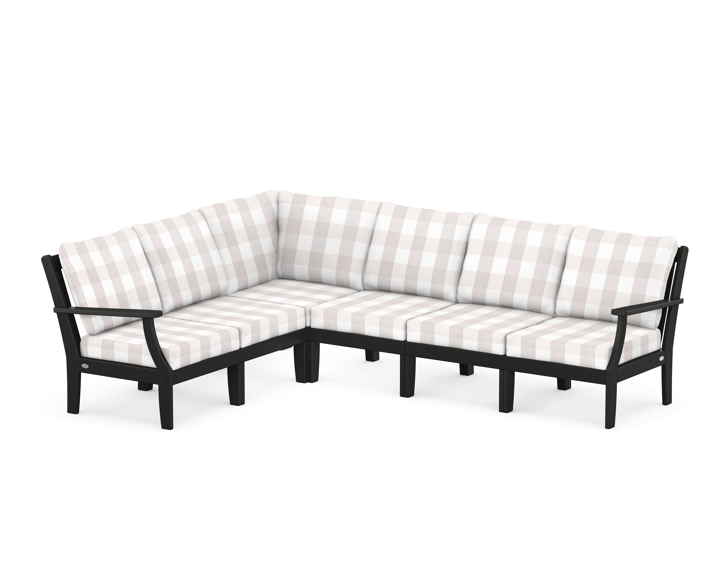 Braxton Modular 6-Piece Deep Seating Set in Black / Buffalo Plaid Dune Burlap