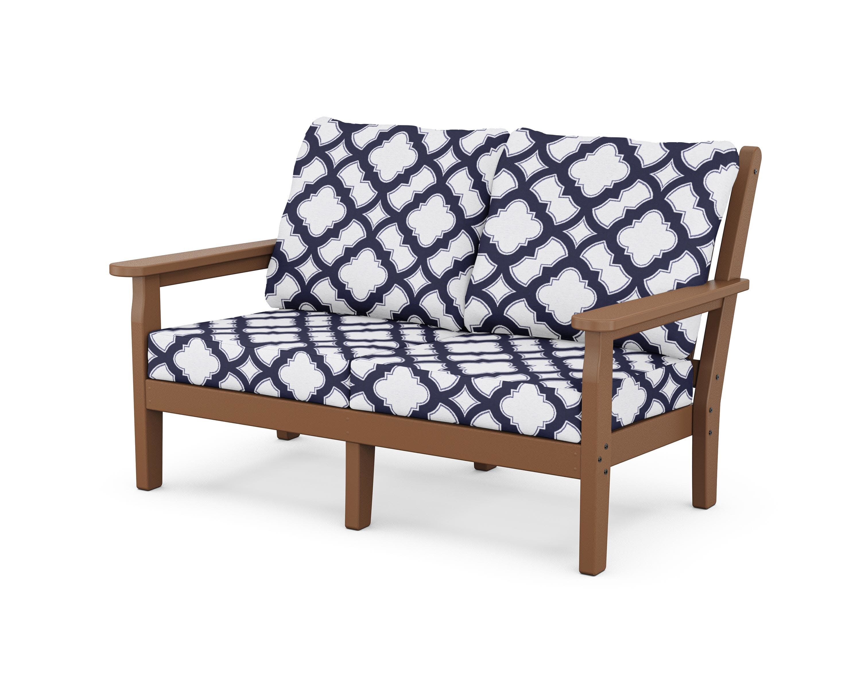 Chippendale Deep Seating Loveseat in Teak / Trellis Navy