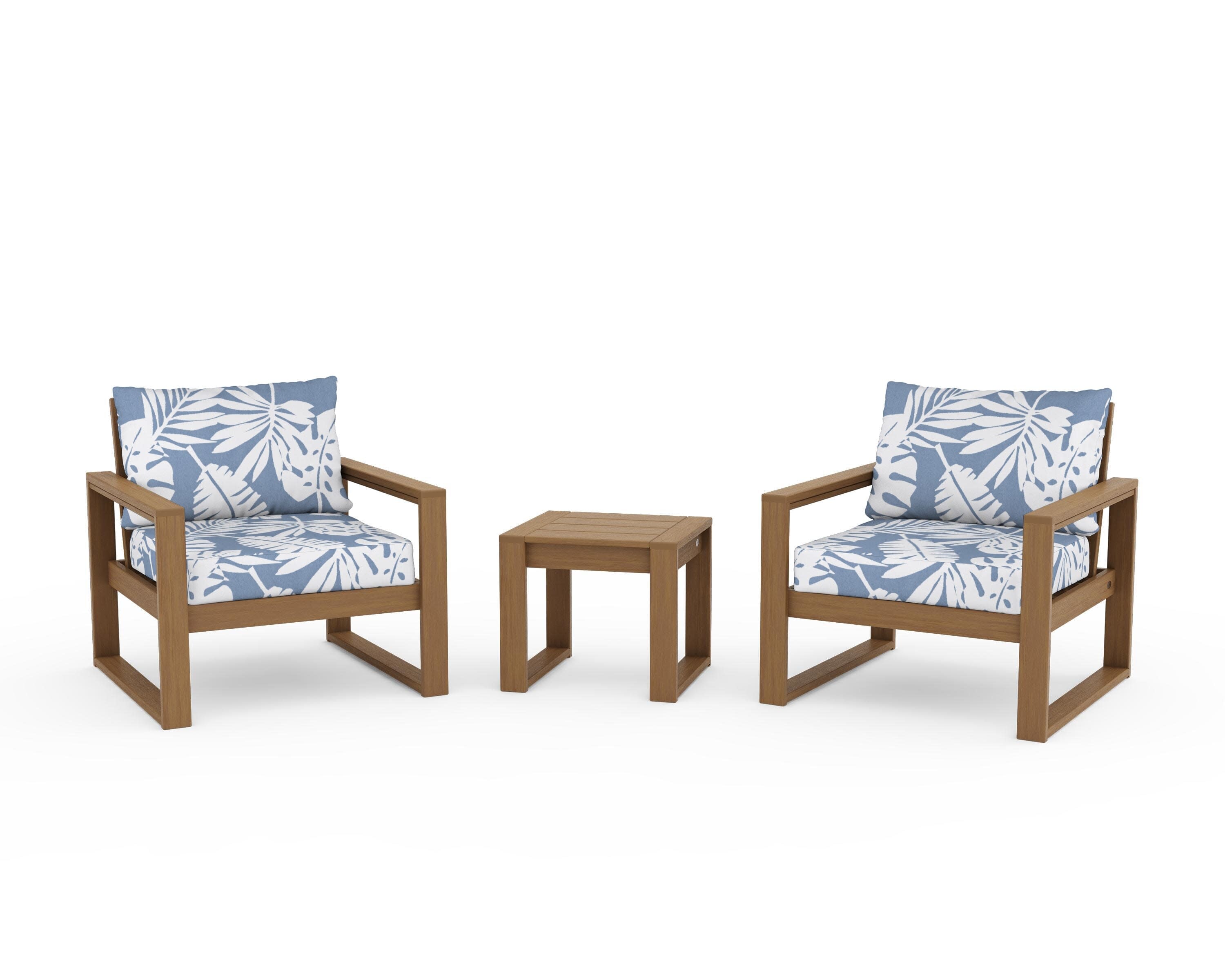 EDGE Sectional 3-Piece Deep Seating Set in Natural / Leaf Sky Blue